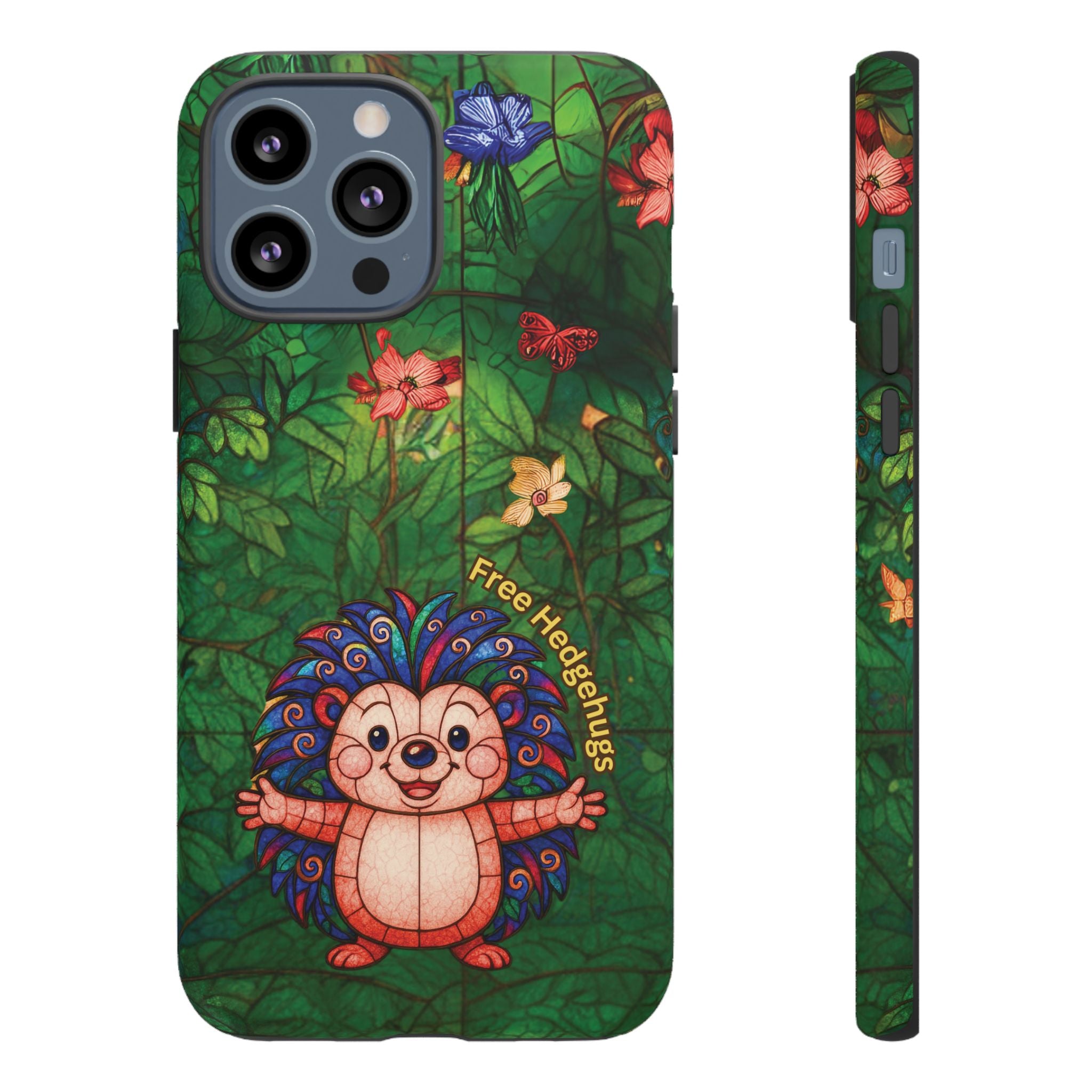 Stained Glass Hedgehog Phone Case – "Free Hedgehugs" Floral Design