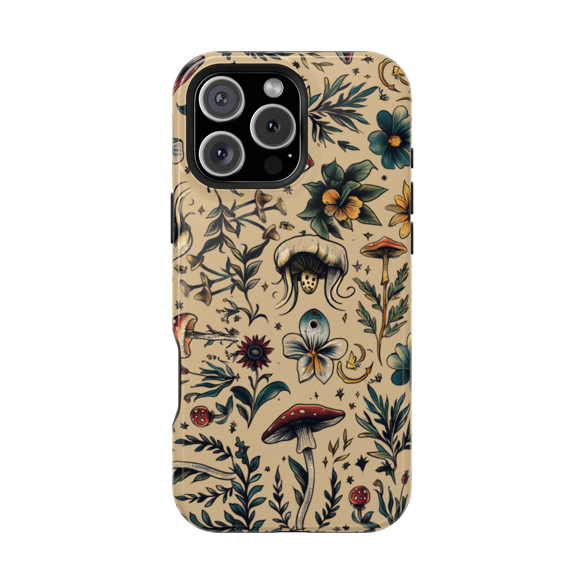 Vintage Botanical Mushroom Phone Case – MagSafe-Compatible Cover