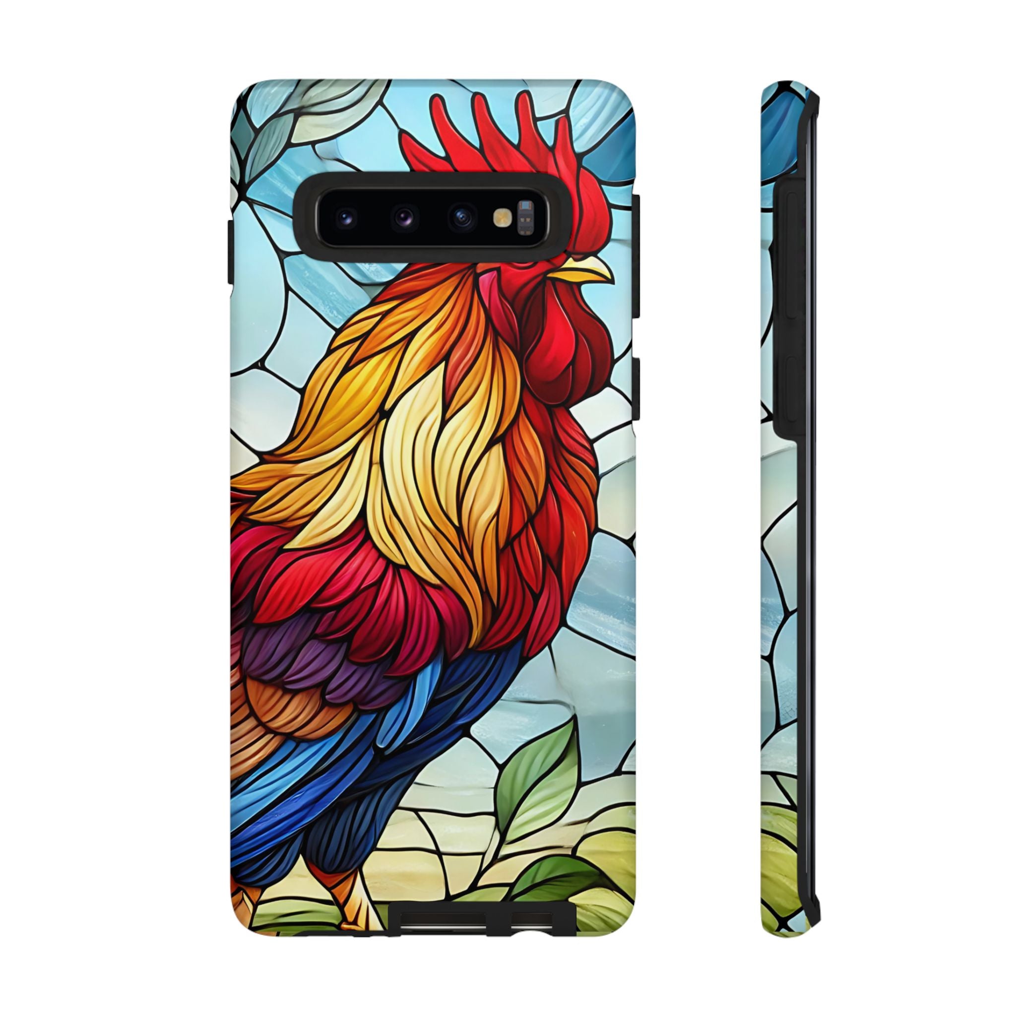 Colorful Stained Glass Rooster Android Case, Tough Protective Phone Cover, Farmhouse Decor Protective Phone Case, Unique Chicken Design