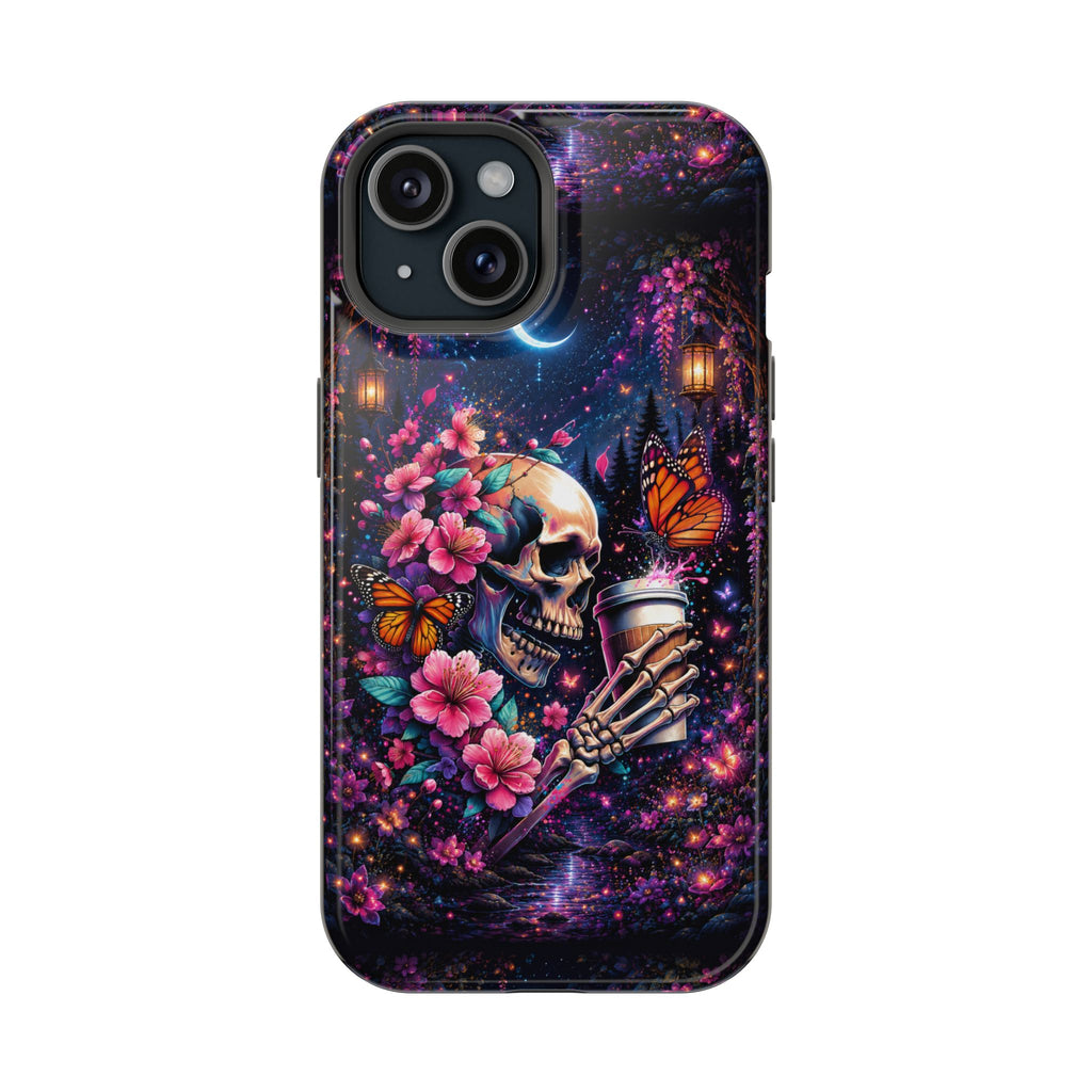 Skull & Cherry Blossom Phone Case – Floral Gothic MagSafe Cover