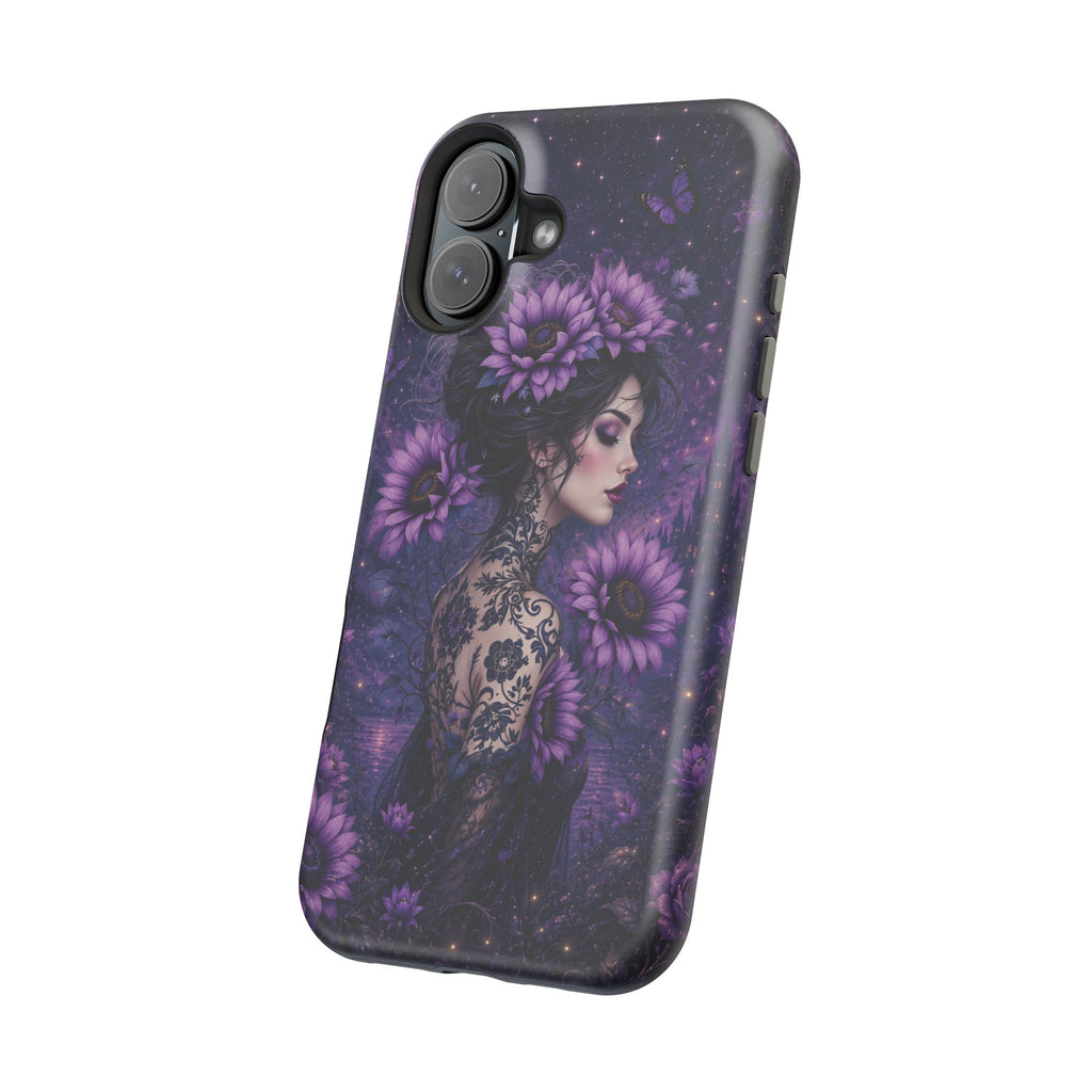 Gothic Floral Woman Phone Case – Dark Botanical MagSafe-Compatible Cover