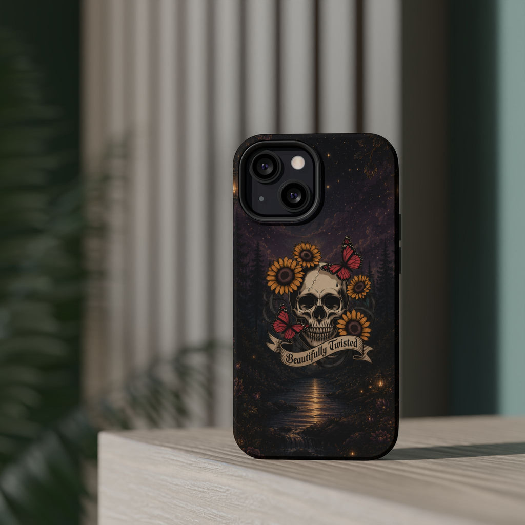 Skull, Sunflowers & Butterflies Phone Case – "Beautifully Twisted" MagSafe Cover