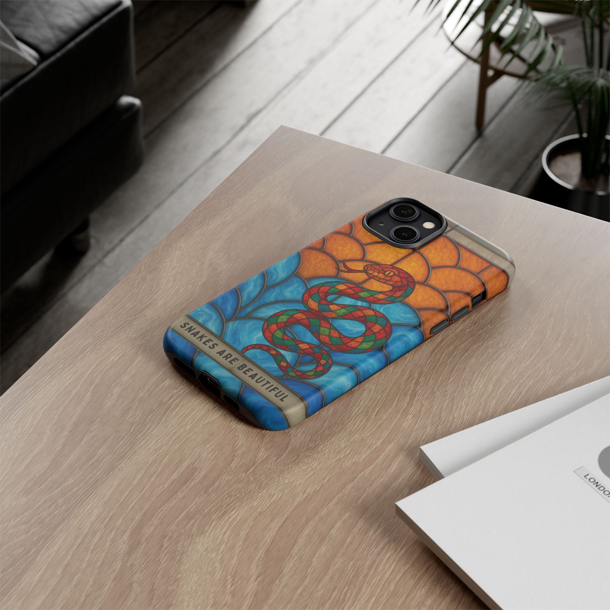 Snakes Are Beautiful Stained Glass Phone Case, Colorful Reptile Design Phone Cover, Nature Lovers Reptile Phone Case, Danger Noodle Case
