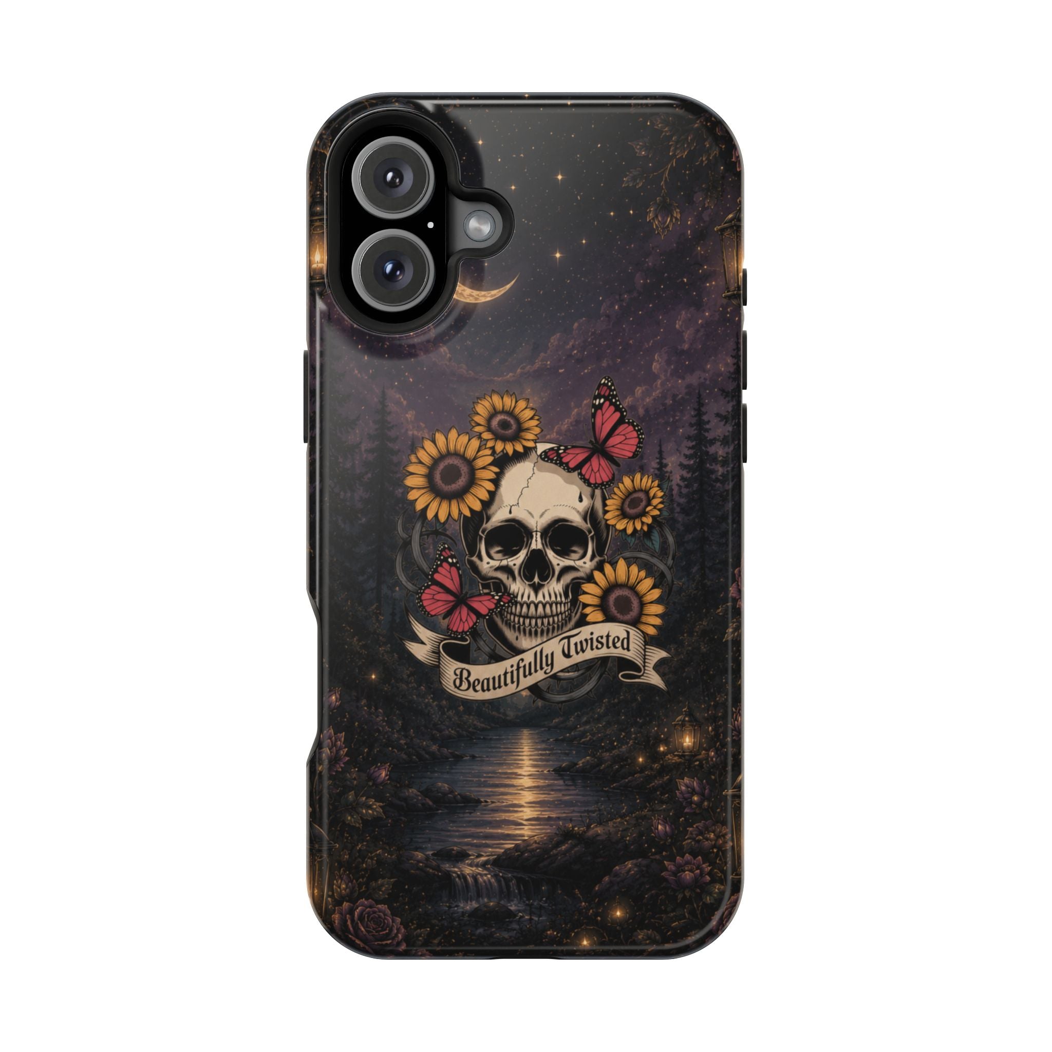 Skull, Sunflowers & Butterflies Phone Case – "Beautifully Twisted" MagSafe Cover