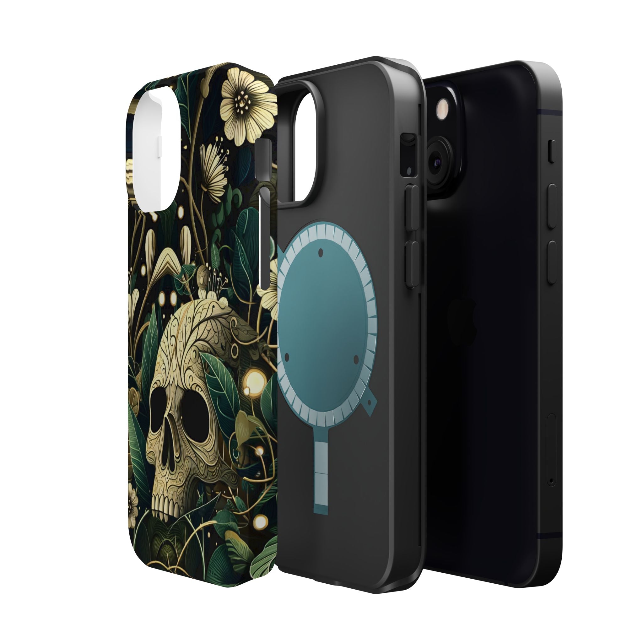 Floral Skull Phone Case – Botanical Gothic MagSafe-Compatible Cover