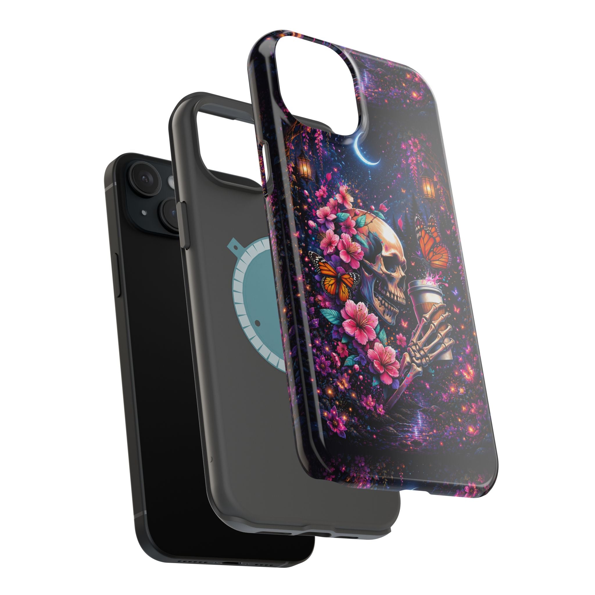 Skull & Cherry Blossom Phone Case – Floral Gothic MagSafe Cover