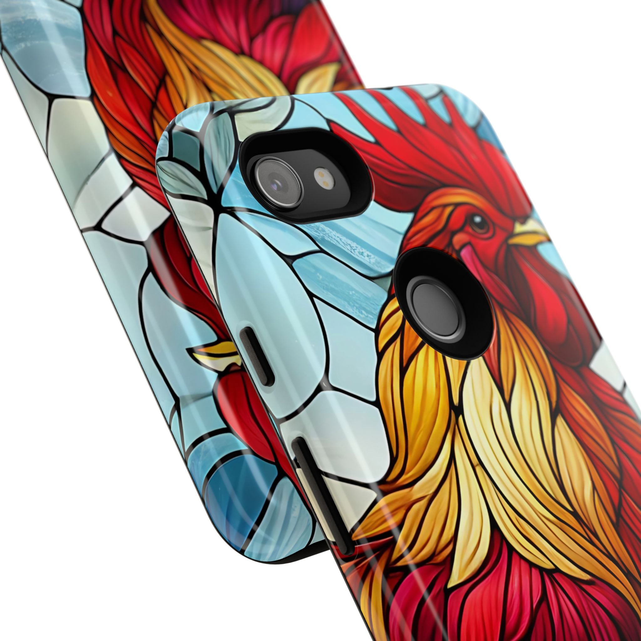 Rooster Faux Stained Glass Phone Case – 3D Full-Wrap Protective Cover with TPU Liner