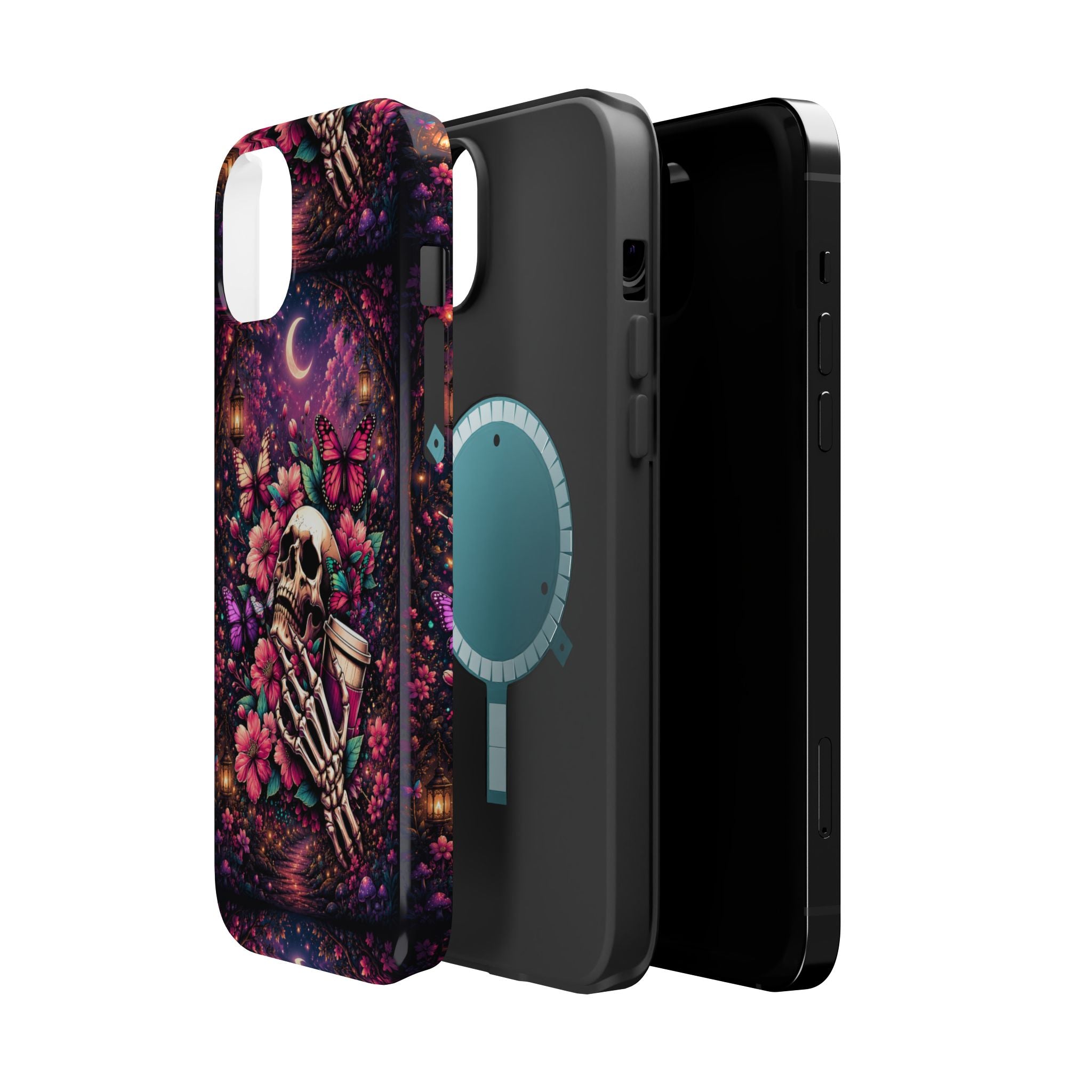 Skull & Butterflies Phone Case – Gothic Floral MagSafe-Compatible Case