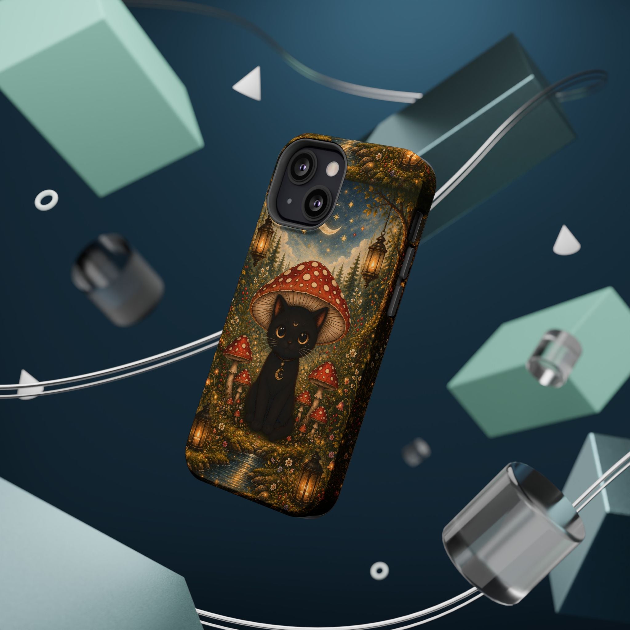 Black Cat & Mushroom Phone Case – Magical MagSafe-Compatible Cover