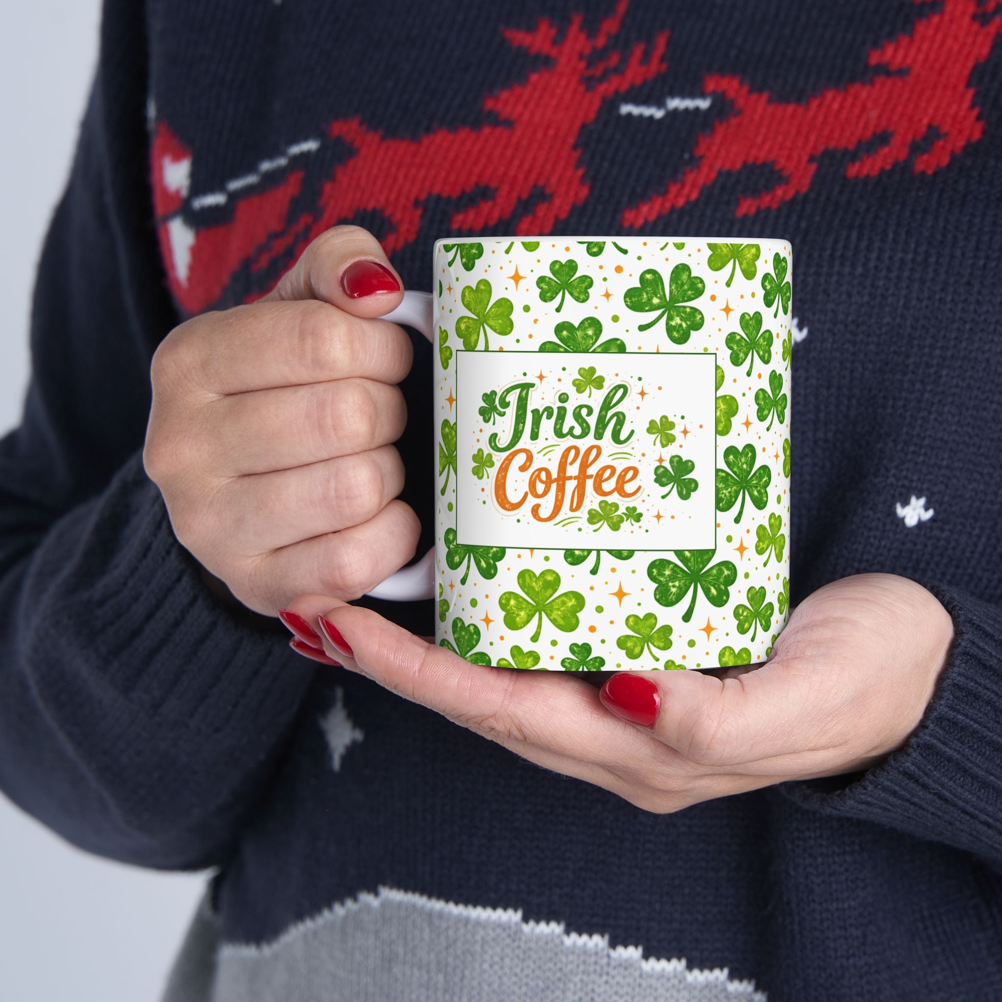 St. Patrick’s Day Irish Coffee Shamrock Ceramic Mug – Lucky Clover Pattern