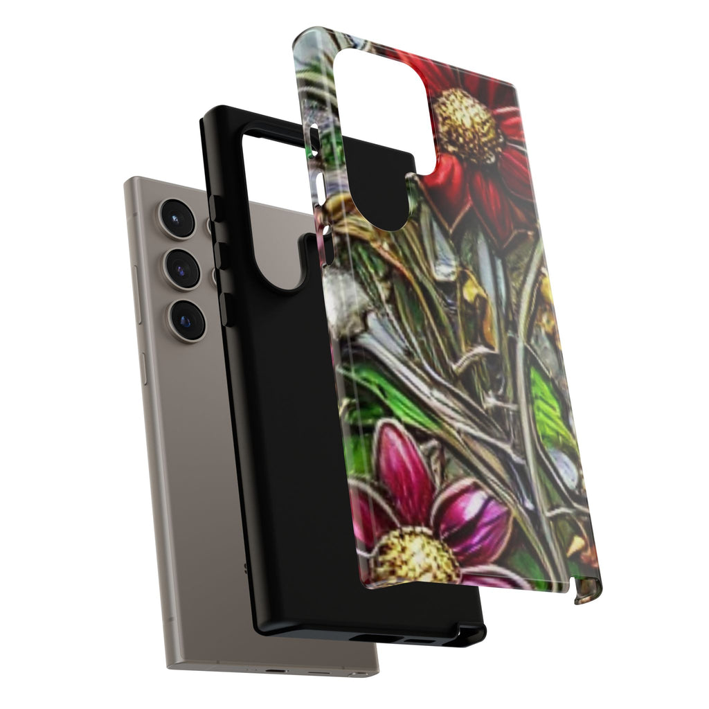 Floral Stained Glass Phone Case – Metallic Red & Purple Flower Design