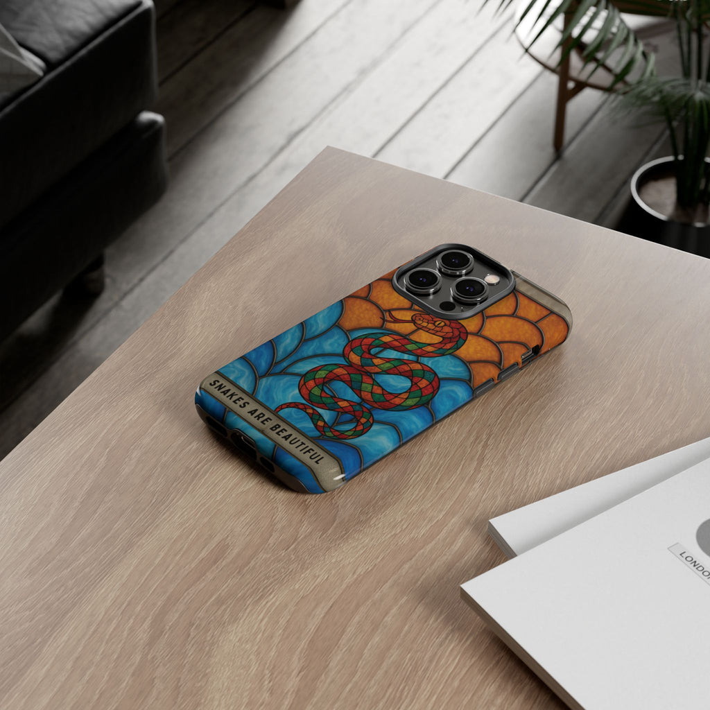 Snakes Are Beautiful Stained Glass Phone Case, Colorful Reptile Design Phone Cover, Nature Lovers Reptile Phone Case, Danger Noodle Case