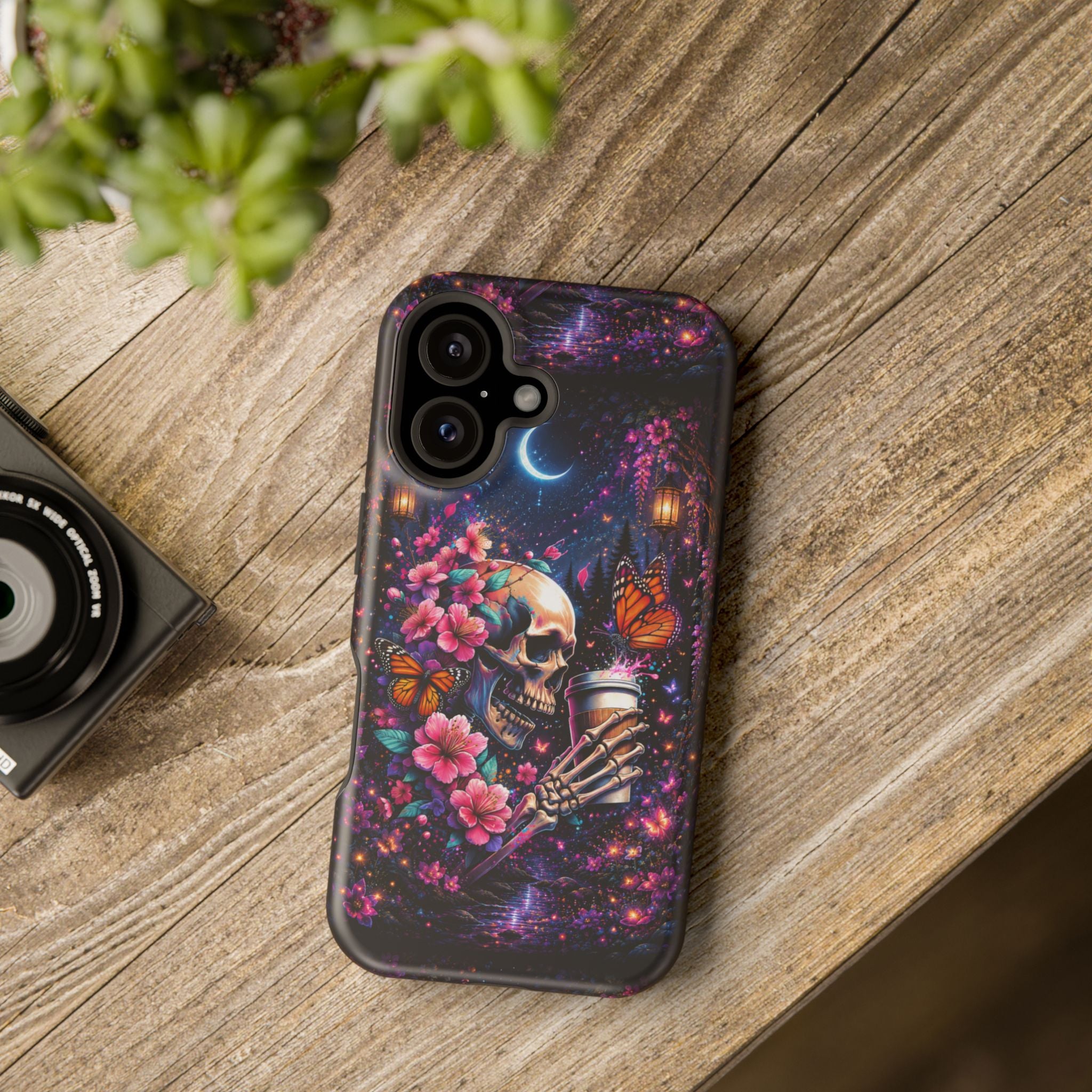 Skull & Cherry Blossom Phone Case – Floral Gothic MagSafe Cover