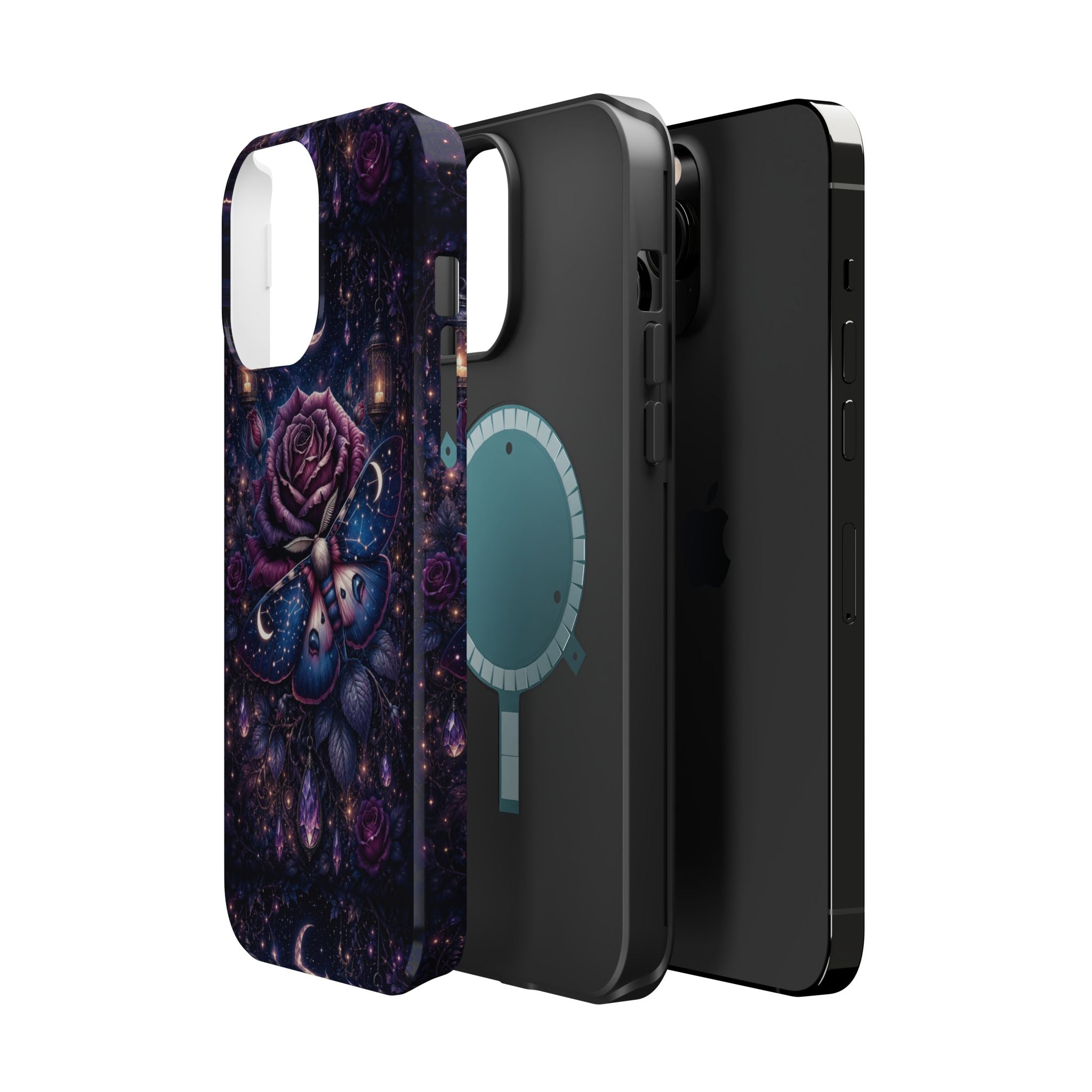 Mystical Rose & Moth Phone Case – Floral MagSafe-Compatible Cover