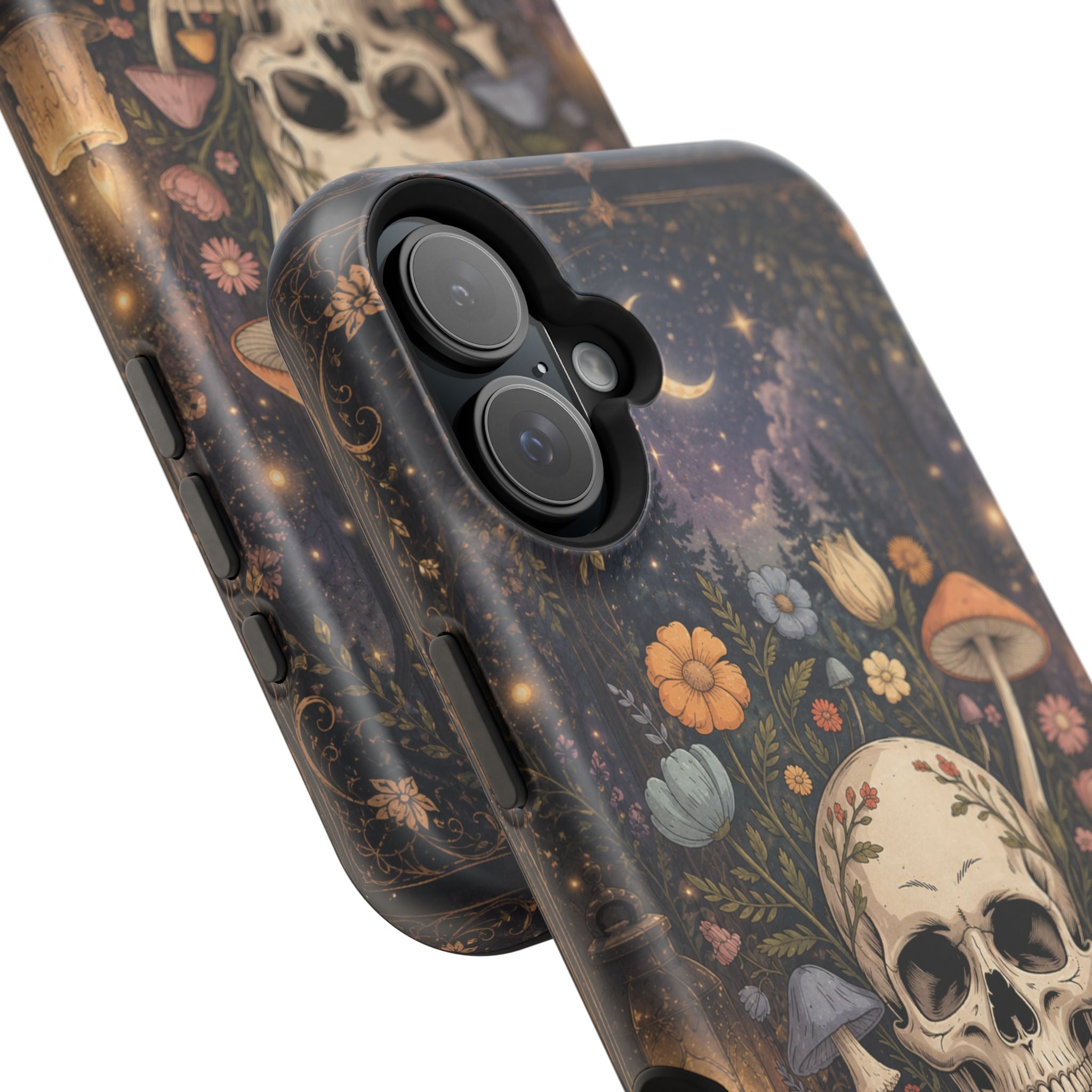 Skull & Mushroom Phone Case – Gothic MagSafe-Compatible Impact-Resistant Case