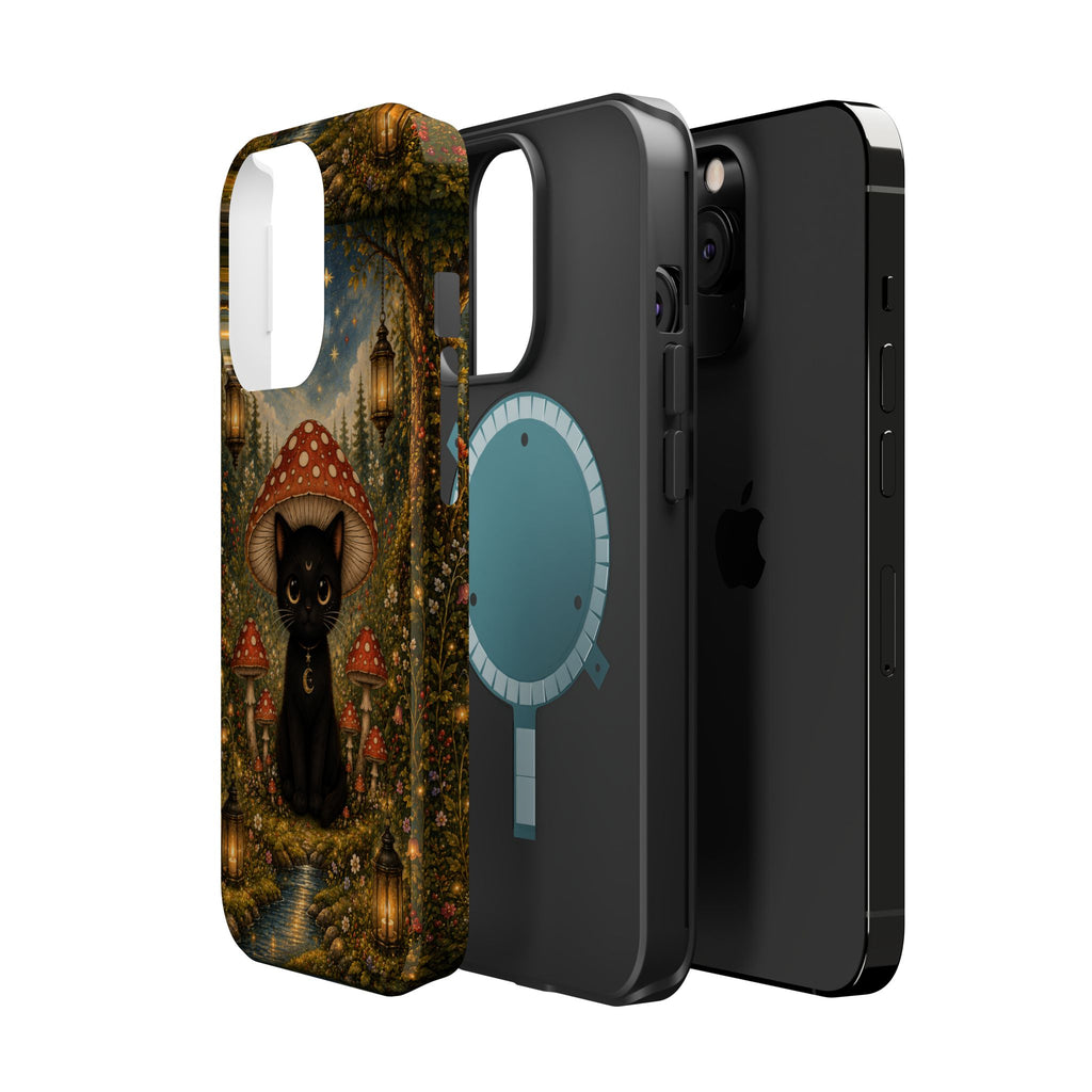 Black Cat & Mushroom Phone Case – Magical MagSafe-Compatible Cover