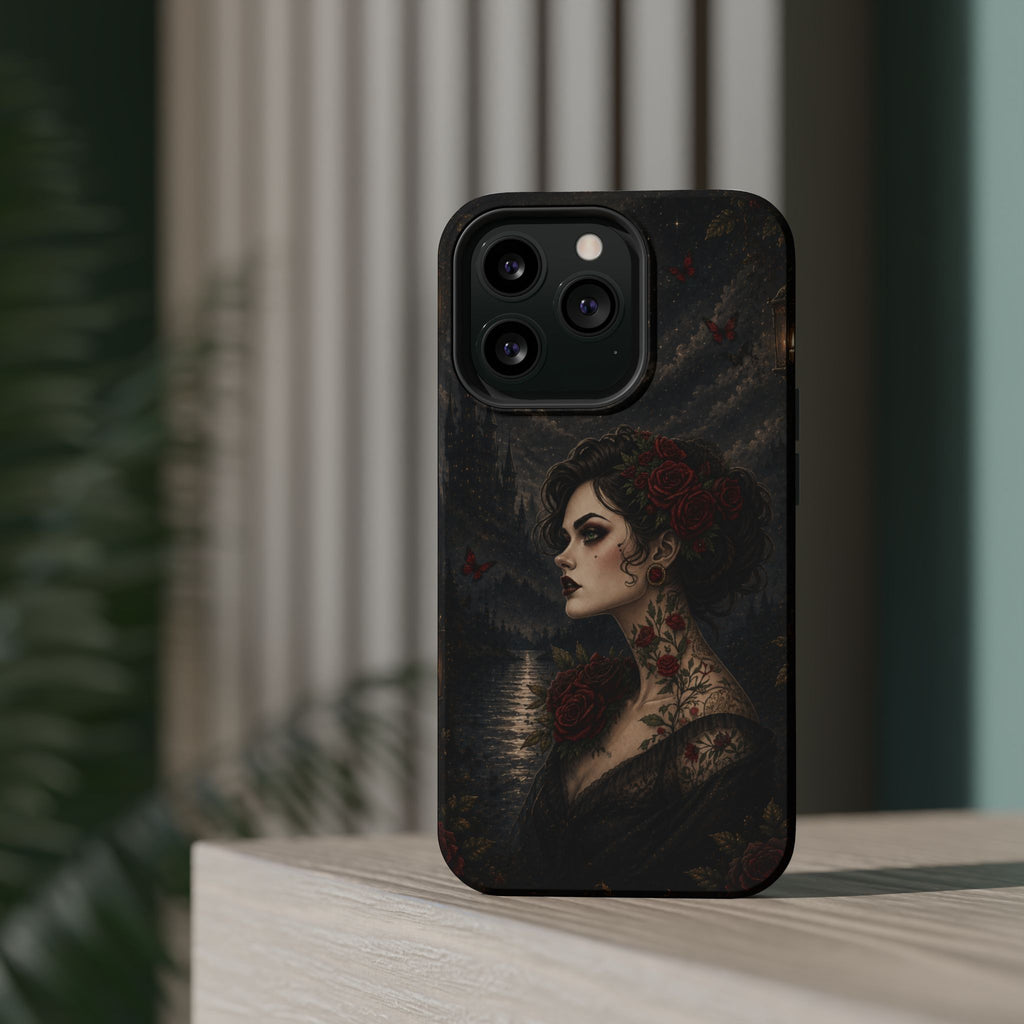 Gothic Rose Portrait Phone Case – Dark Romance MagSafe-Compatible Cover