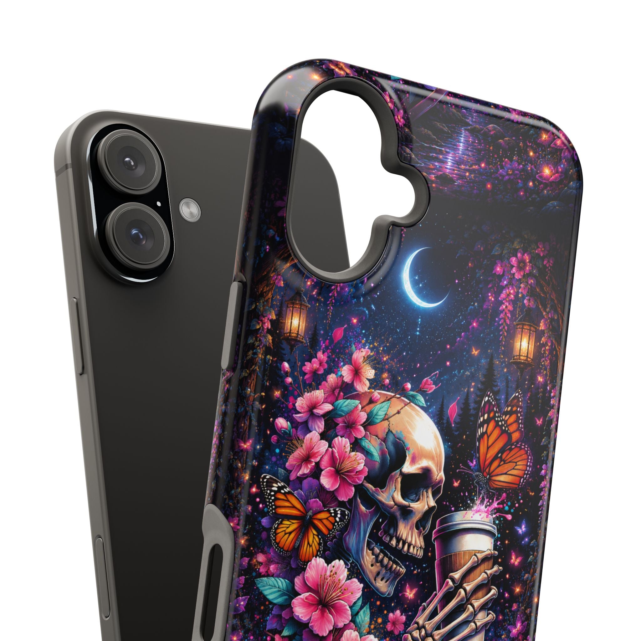 Skull & Cherry Blossom Phone Case – Floral Gothic MagSafe Cover