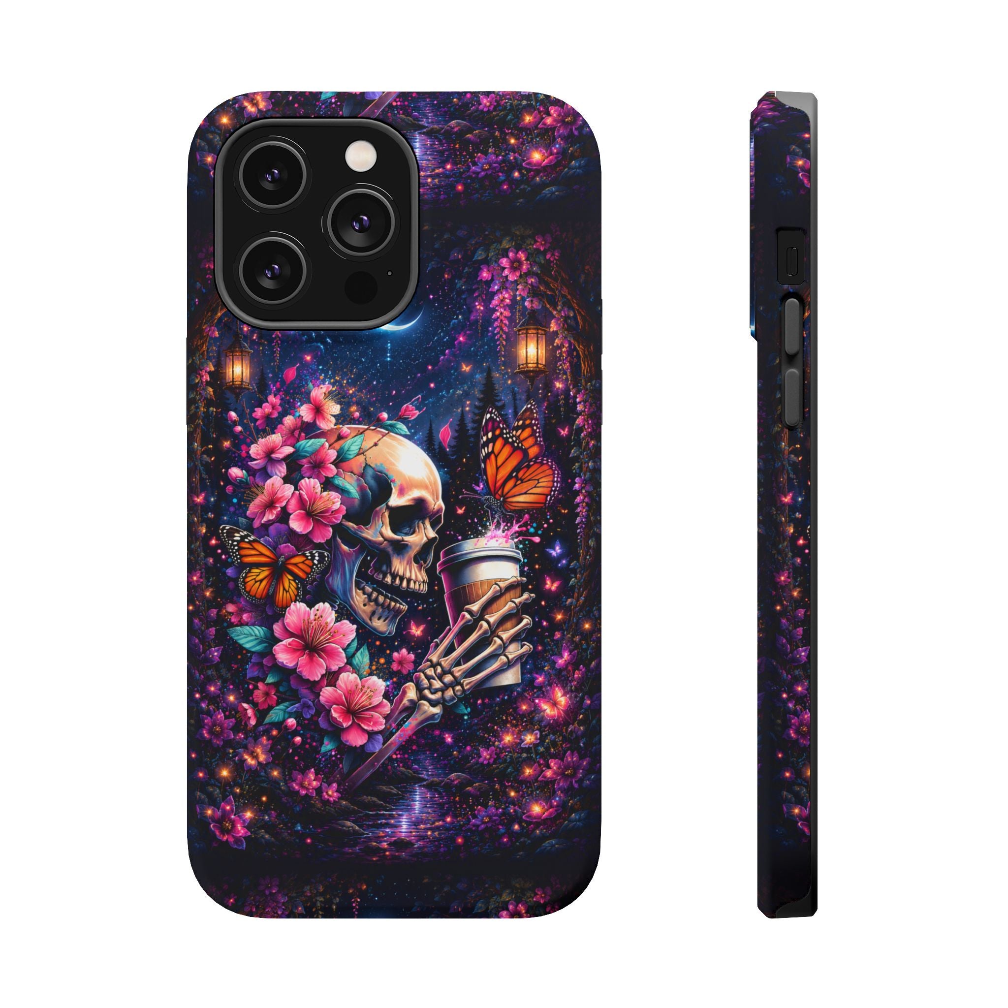 Skull & Cherry Blossom Phone Case – Floral Gothic MagSafe Cover
