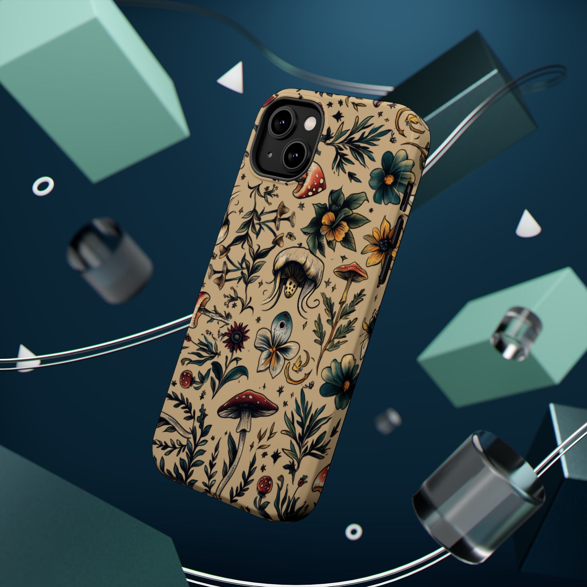 Vintage Botanical Mushroom Phone Case – MagSafe-Compatible Cover