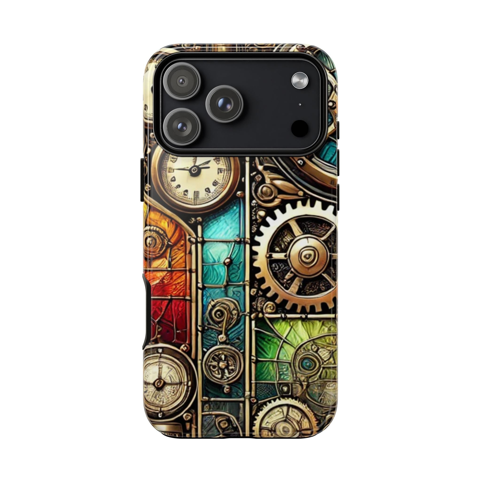 Steampunk Faux Stained Glass iPhone Case – 3D Full-Wrap Protective Cover with TPU Liner
