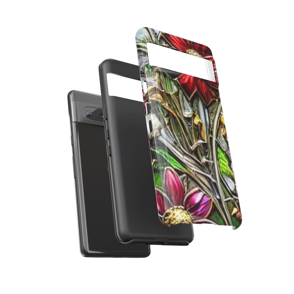 Floral Stained Glass Phone Case – Metallic Red & Purple Flower Design