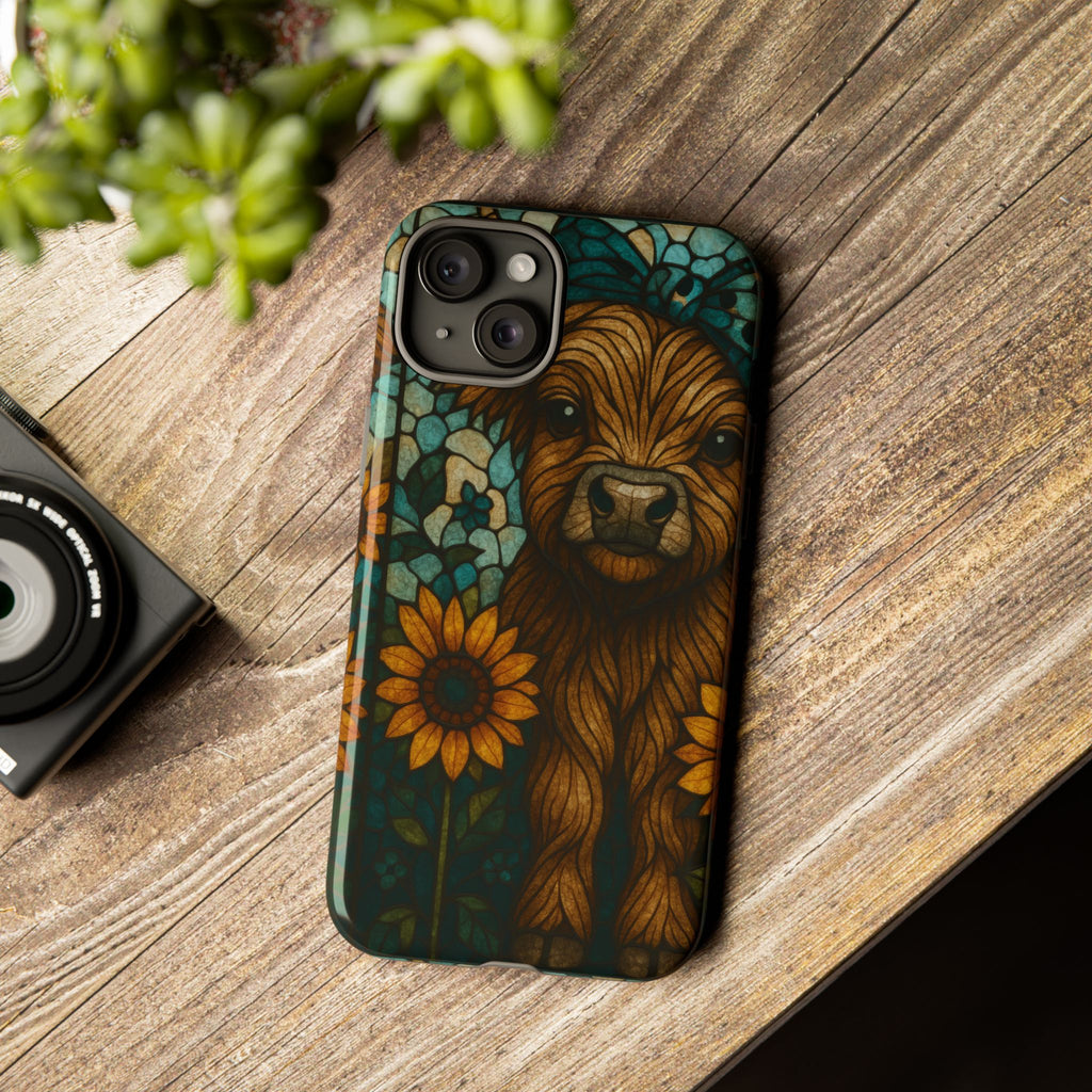 Stained Glass Baby Cow Phone Case – Sunflower Farmhouse Animal Design