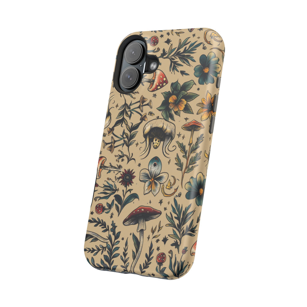 Vintage Botanical Mushroom Phone Case – MagSafe-Compatible Cover