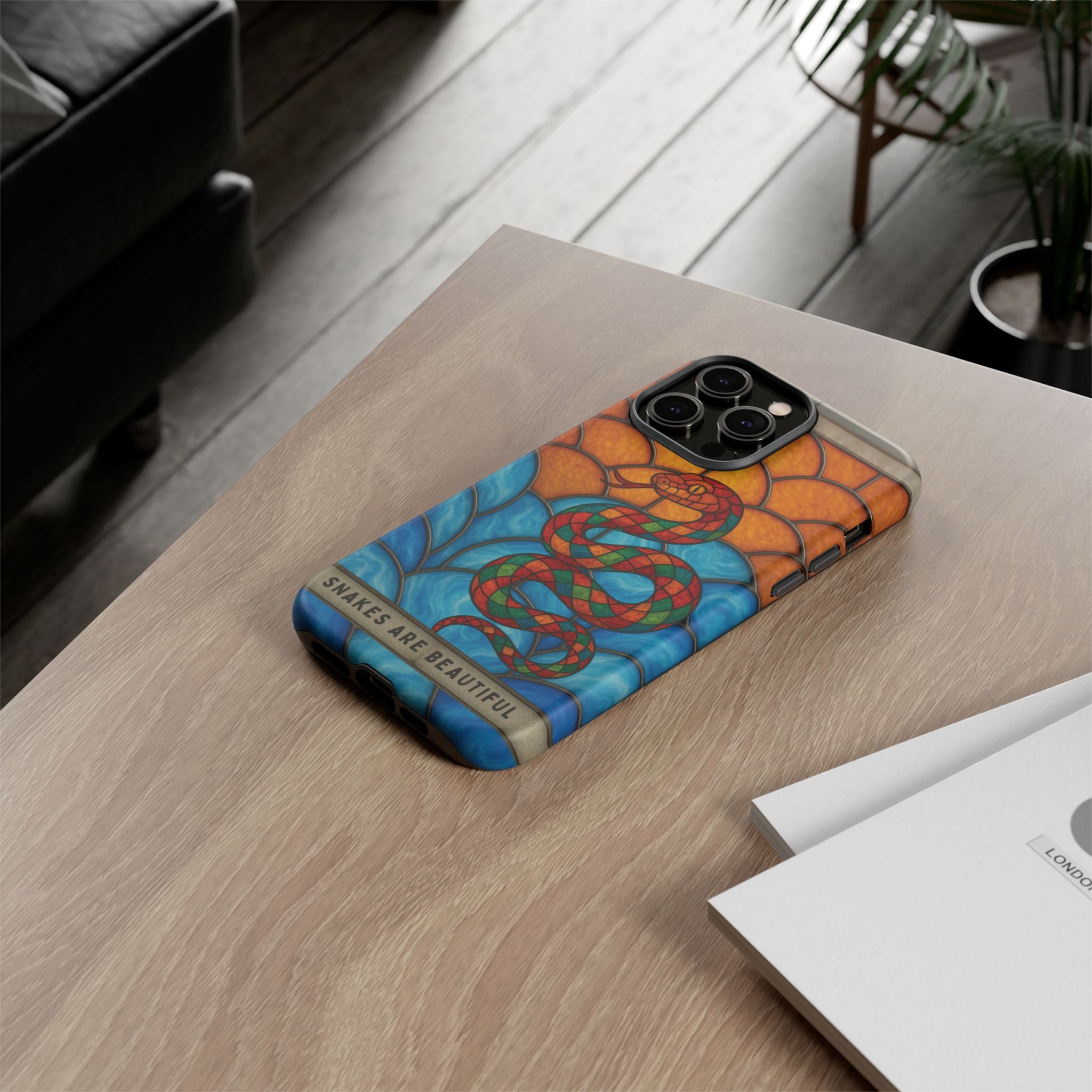 Snakes Are Beautiful Stained Glass Phone Case, Colorful Reptile Design Phone Cover, Nature Lovers Reptile Phone Case, Danger Noodle Case