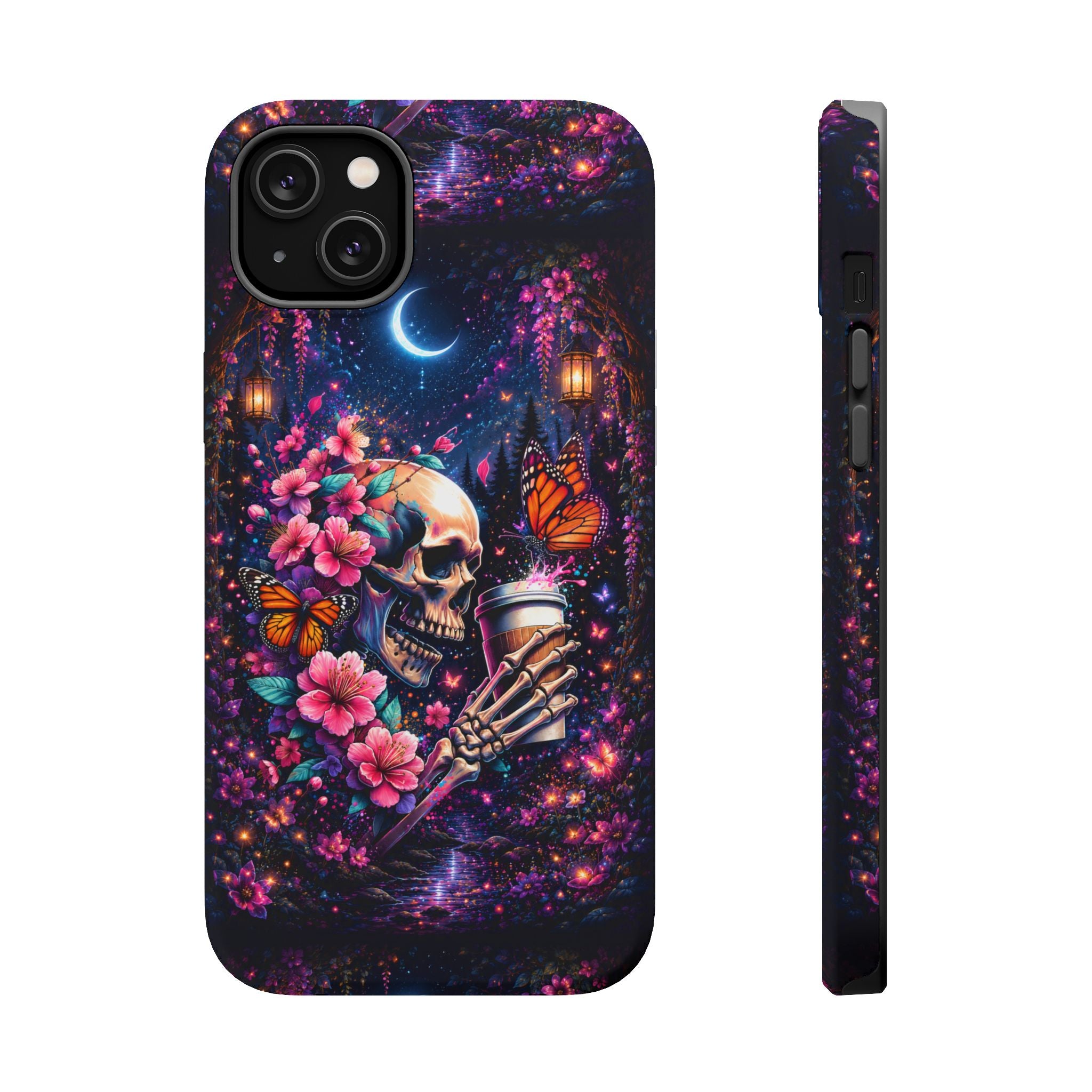 Skull & Cherry Blossom Phone Case – Floral Gothic MagSafe Cover