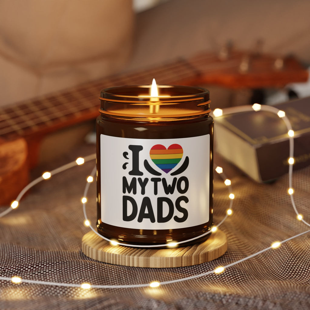 Rainbow Pride Fathers Day Scented Soy Candle, Gift for Gay Dads, LGBTQ+ Pride Month Celebration From Daughter Son, I Love My Two Dads Heart
