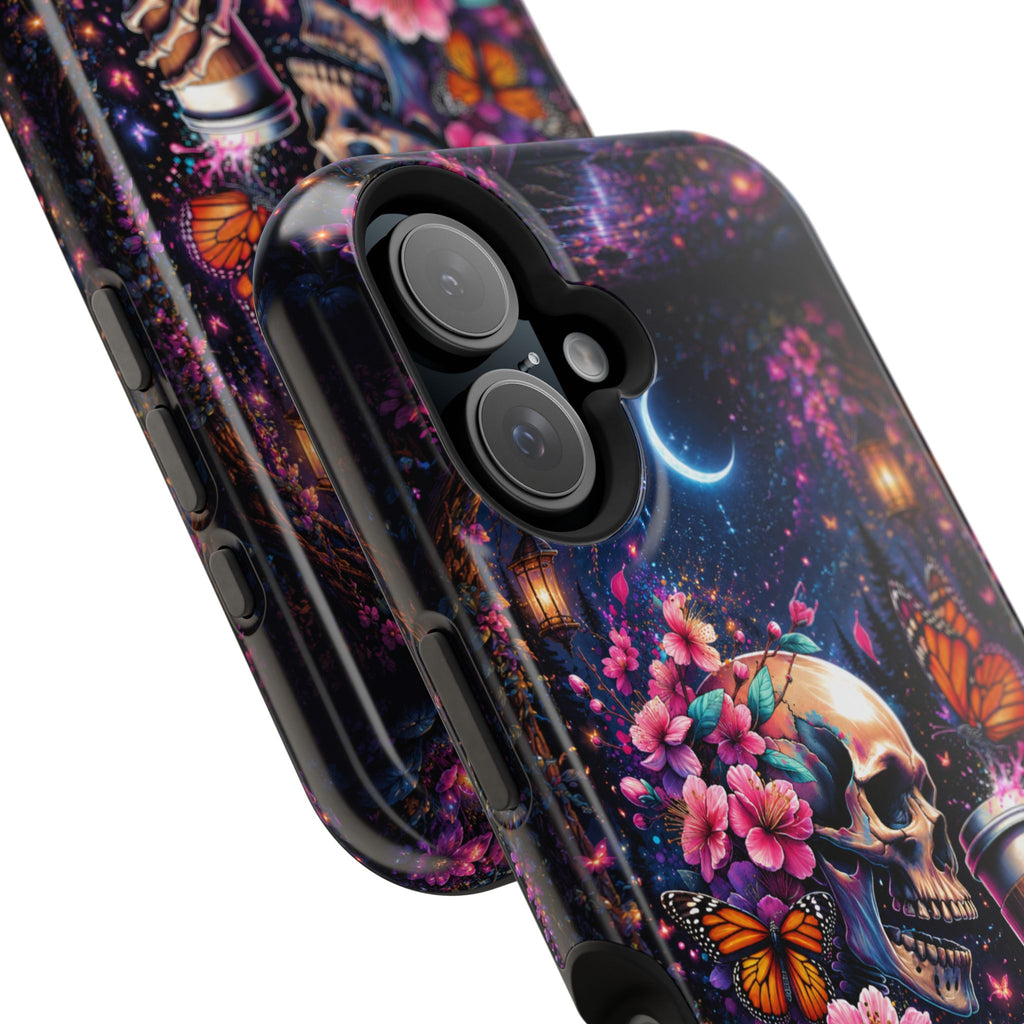 Skull & Cherry Blossom Phone Case – Floral Gothic MagSafe Cover