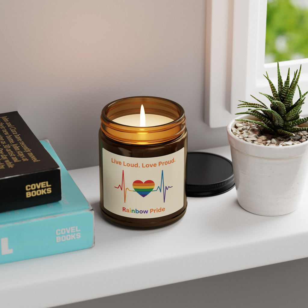 Pride Rainbow Heartbeat Scented Soy Candle, Pride Celebrations Gift for LGBTQ+ Friends, Inclusive Statement Candle Grad Gift from Mom Dad
