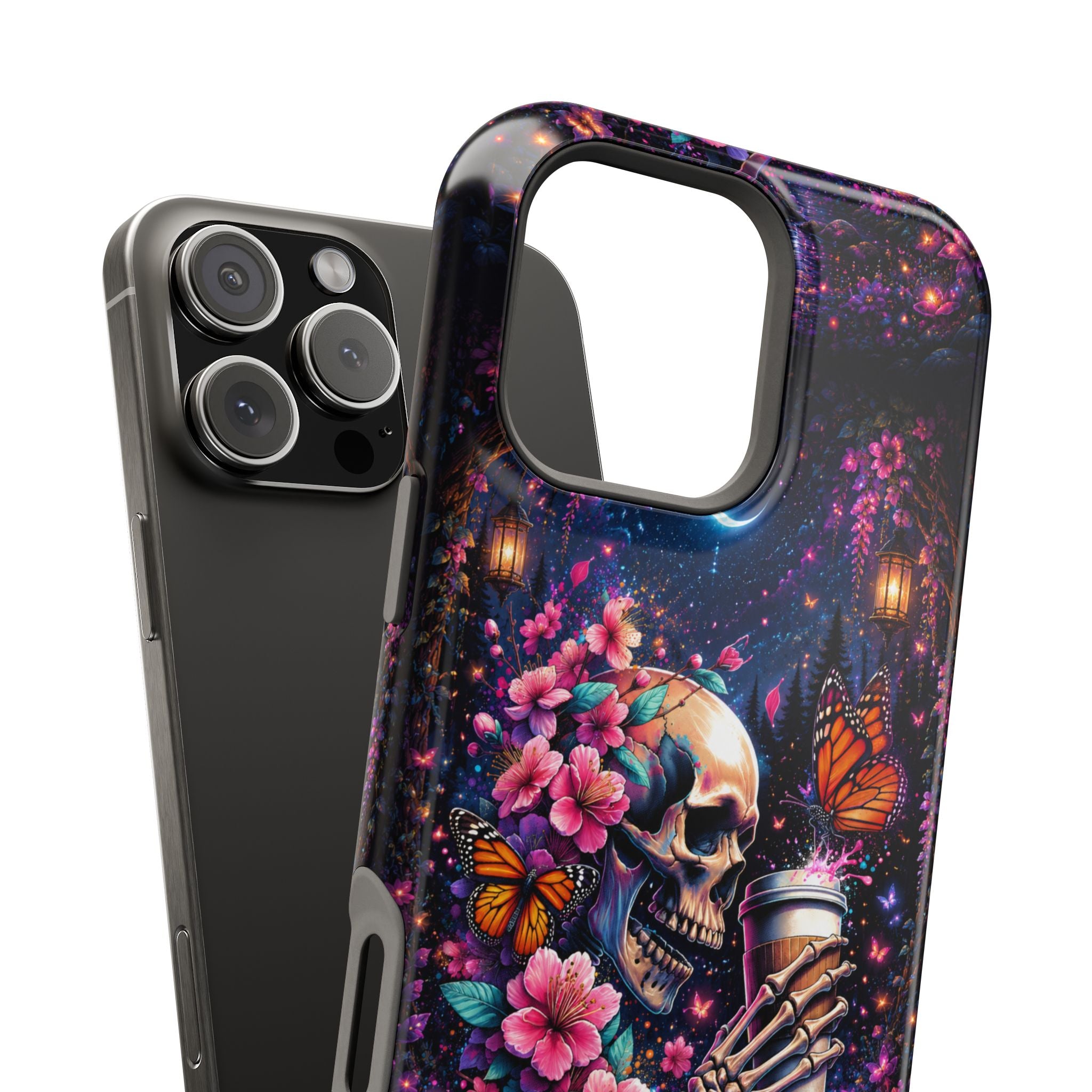 Skull & Cherry Blossom Phone Case – Floral Gothic MagSafe Cover