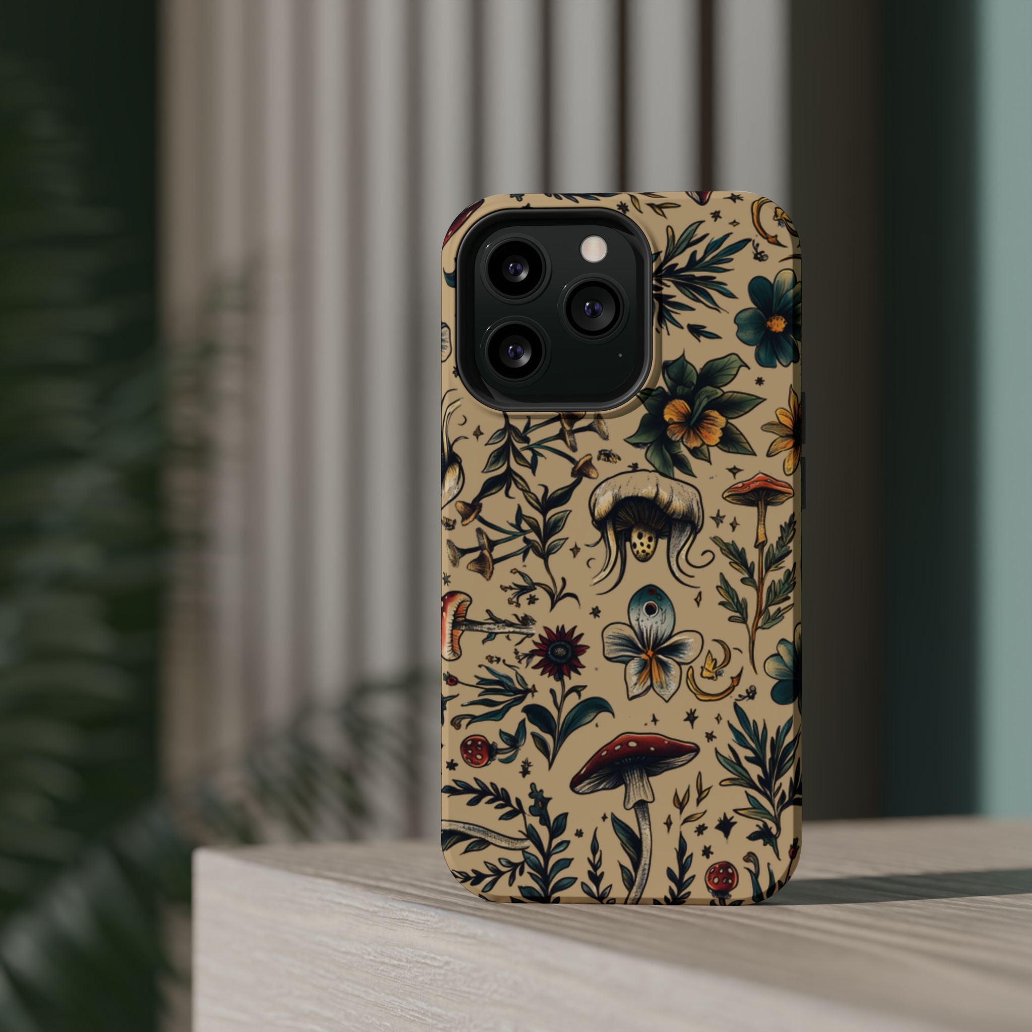 Vintage Botanical Mushroom Phone Case – MagSafe-Compatible Cover