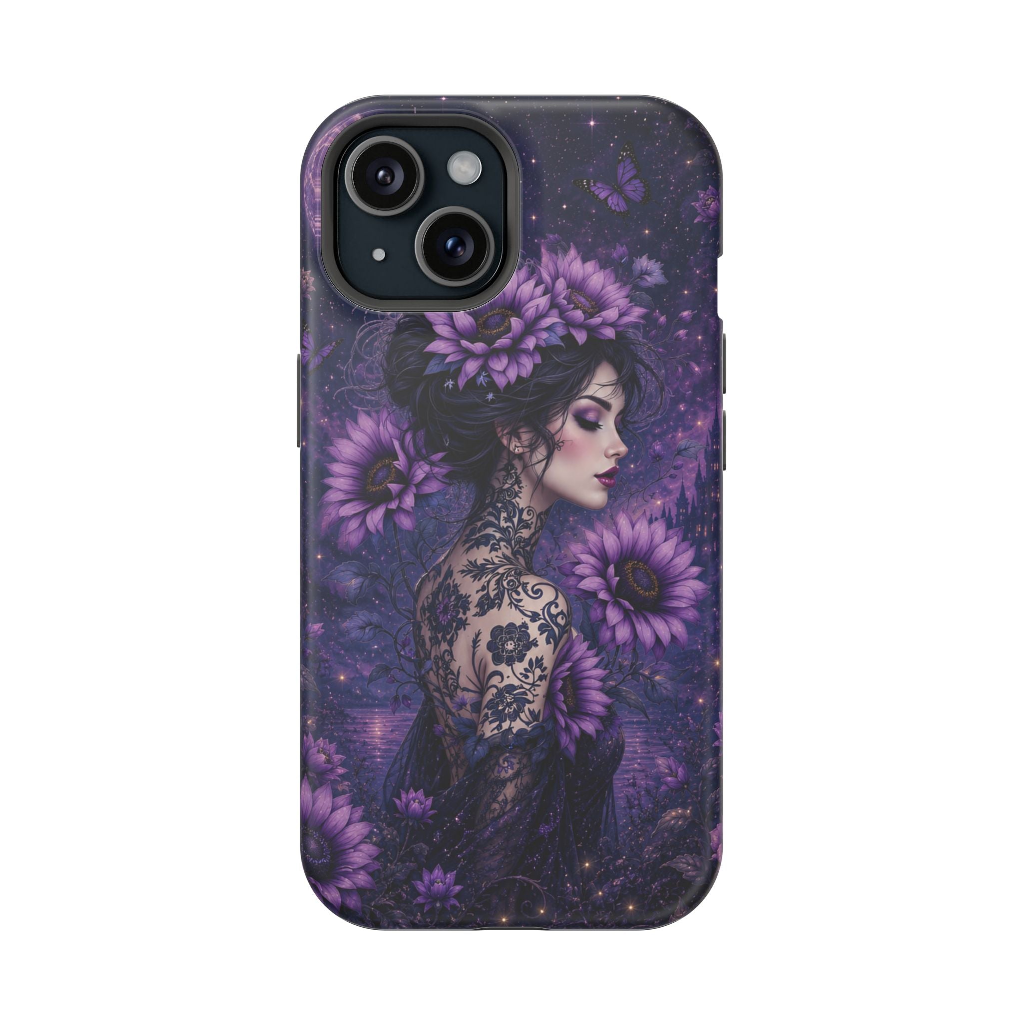 Gothic Floral Woman Phone Case – Dark Botanical MagSafe-Compatible Cover