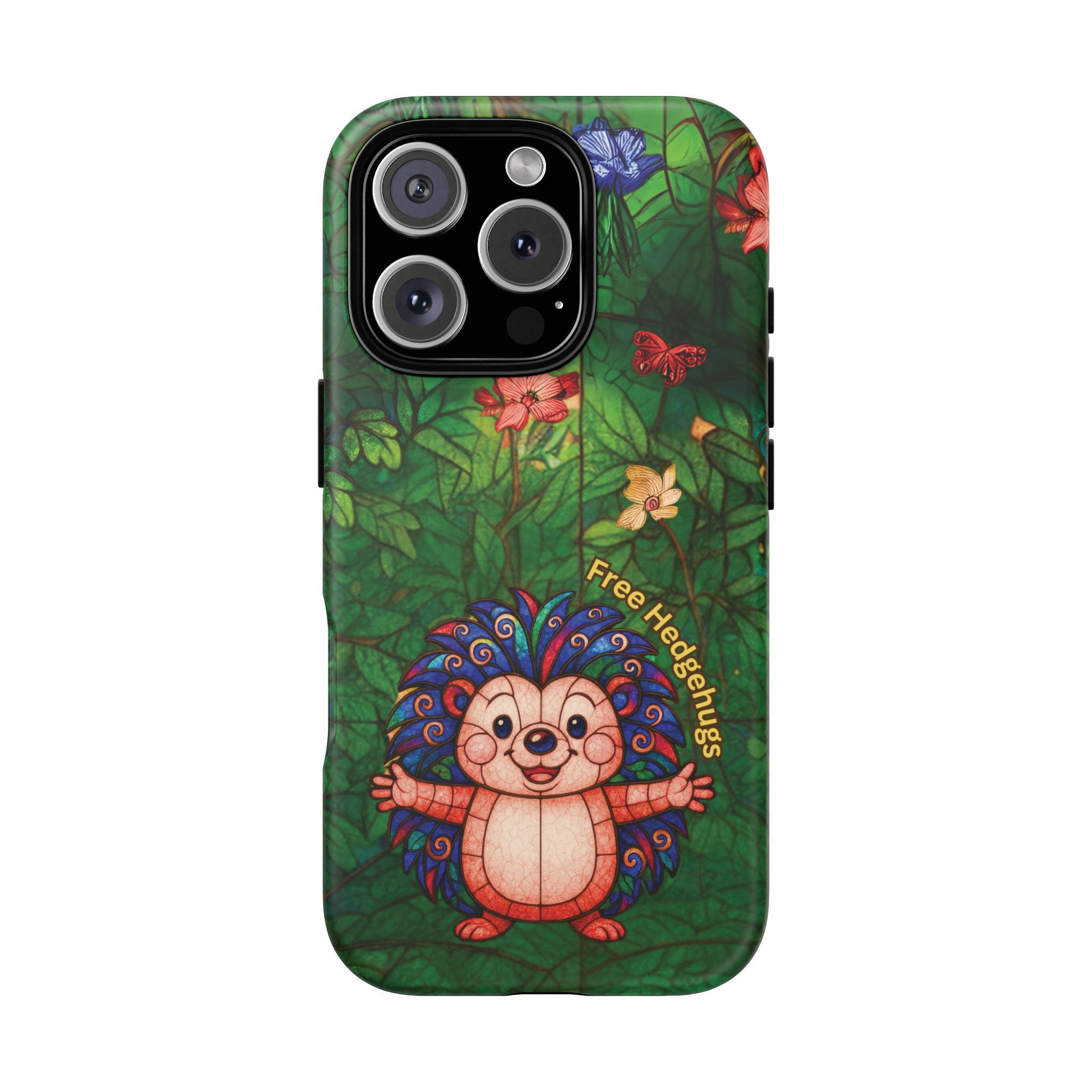 Stained Glass Hedgehog Phone Case – "Free Hedgehugs" Floral Design