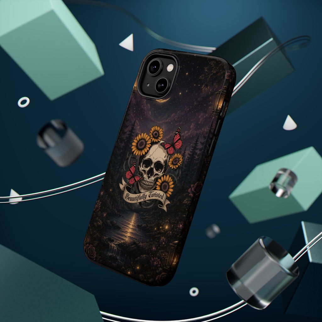 Skull, Sunflowers & Butterflies Phone Case – "Beautifully Twisted" MagSafe Cover