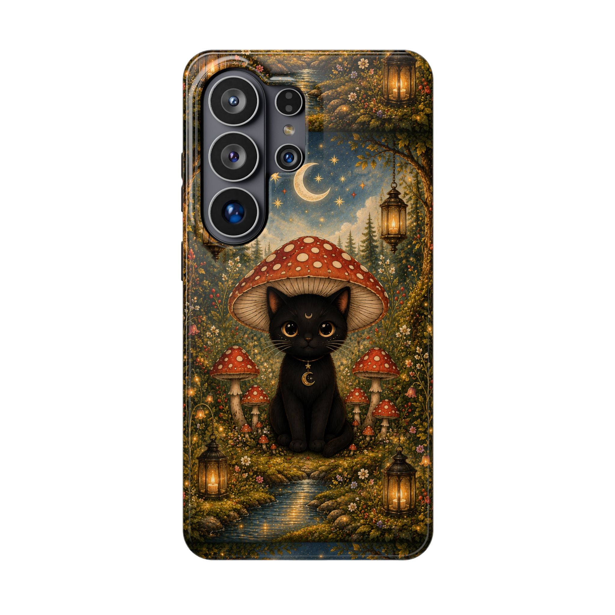 Black Cat & Mushroom Phone Case – Magical MagSafe-Compatible Cover