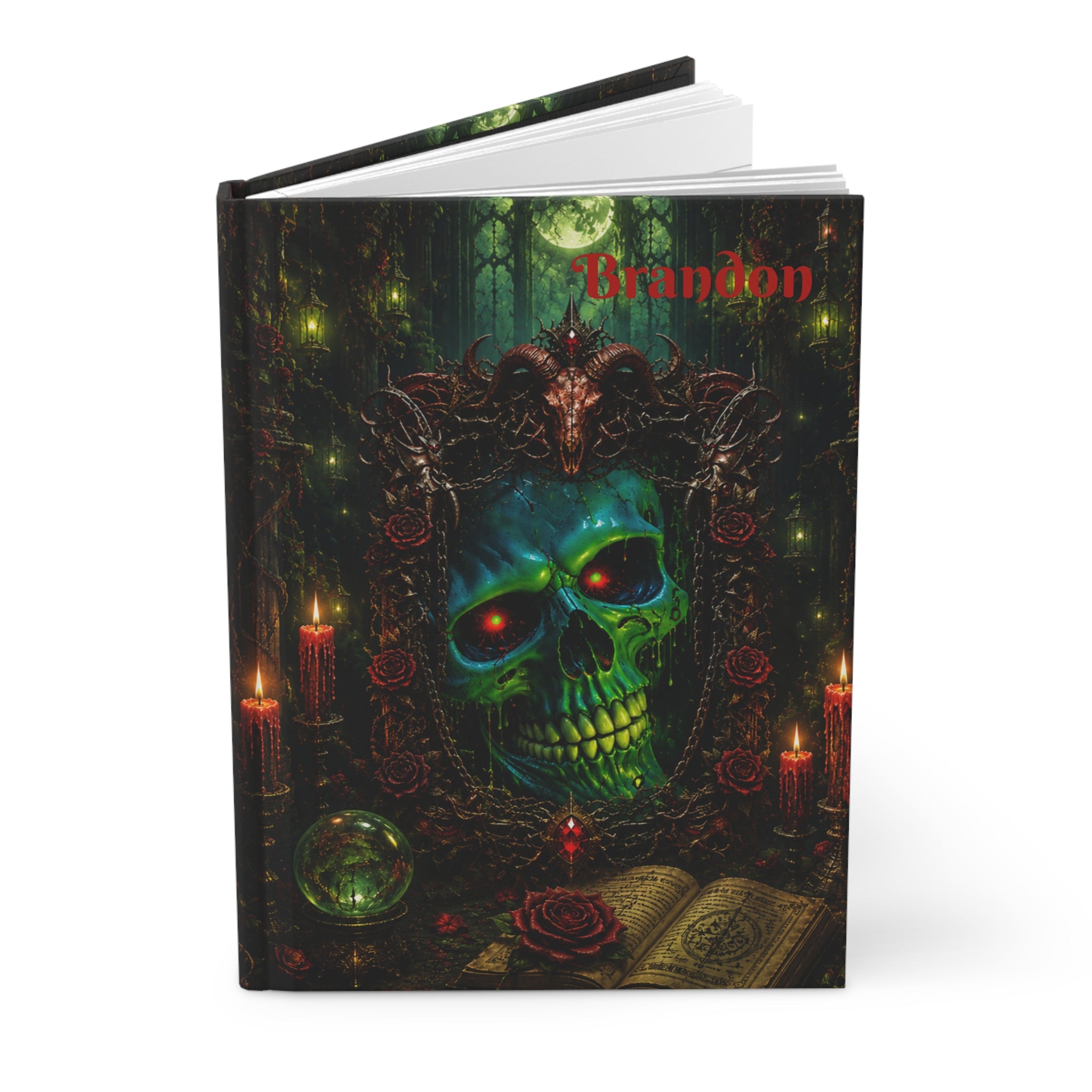 Personalized Gothic Skull Journal — Custom Name Dark Fantasy Hardcover Notebook | Lined Pages, Witchy Gift