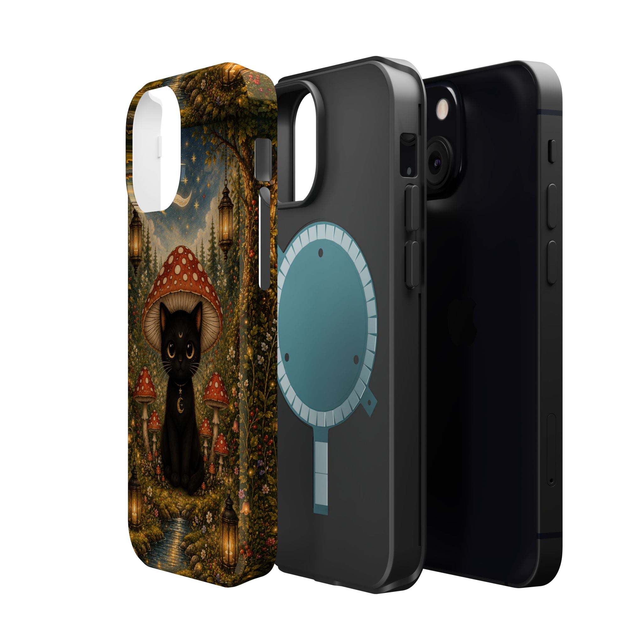 Black Cat & Mushroom Phone Case – Magical MagSafe-Compatible Cover