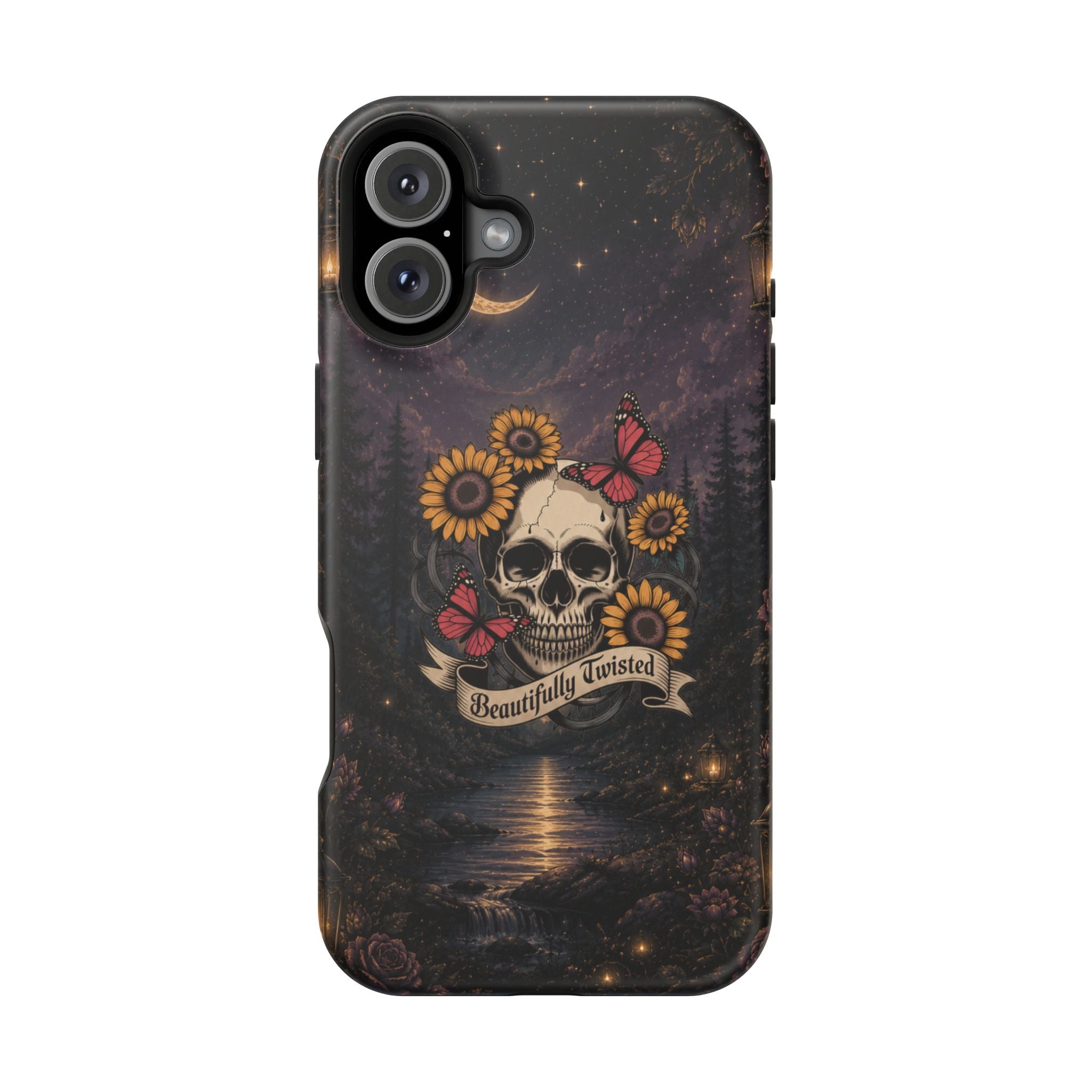 Skull, Sunflowers & Butterflies Phone Case – "Beautifully Twisted" MagSafe Cover