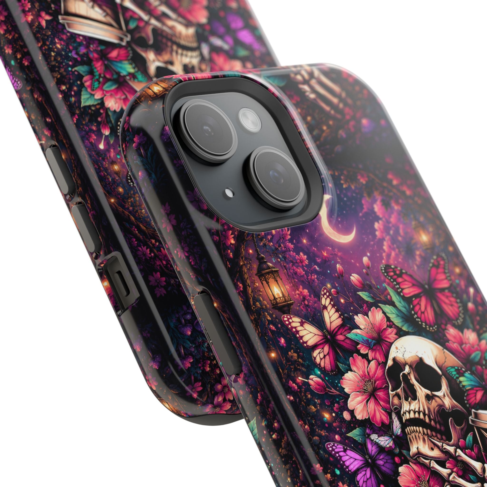 Skull & Butterflies Phone Case – Gothic Floral MagSafe-Compatible Case