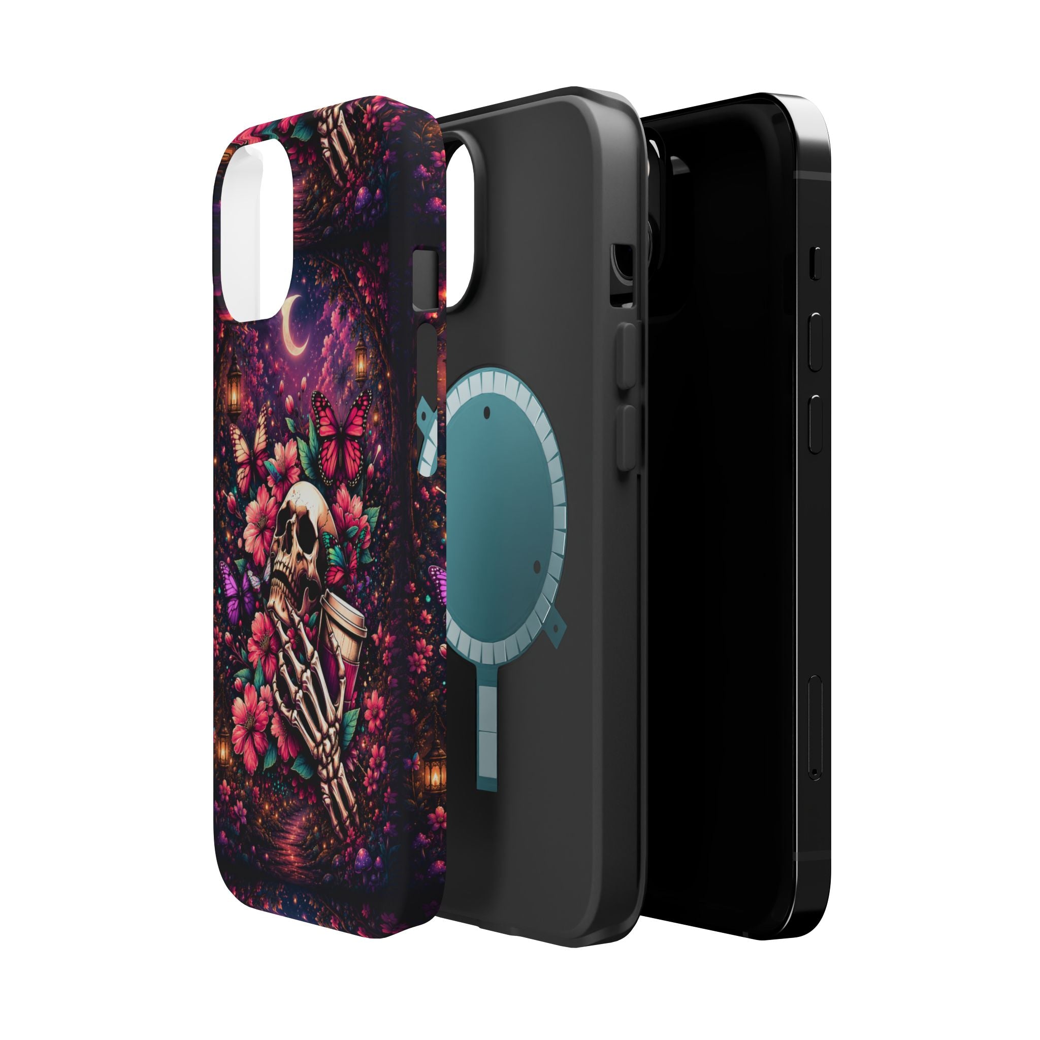 Skull & Butterflies Phone Case – Gothic Floral MagSafe-Compatible Case