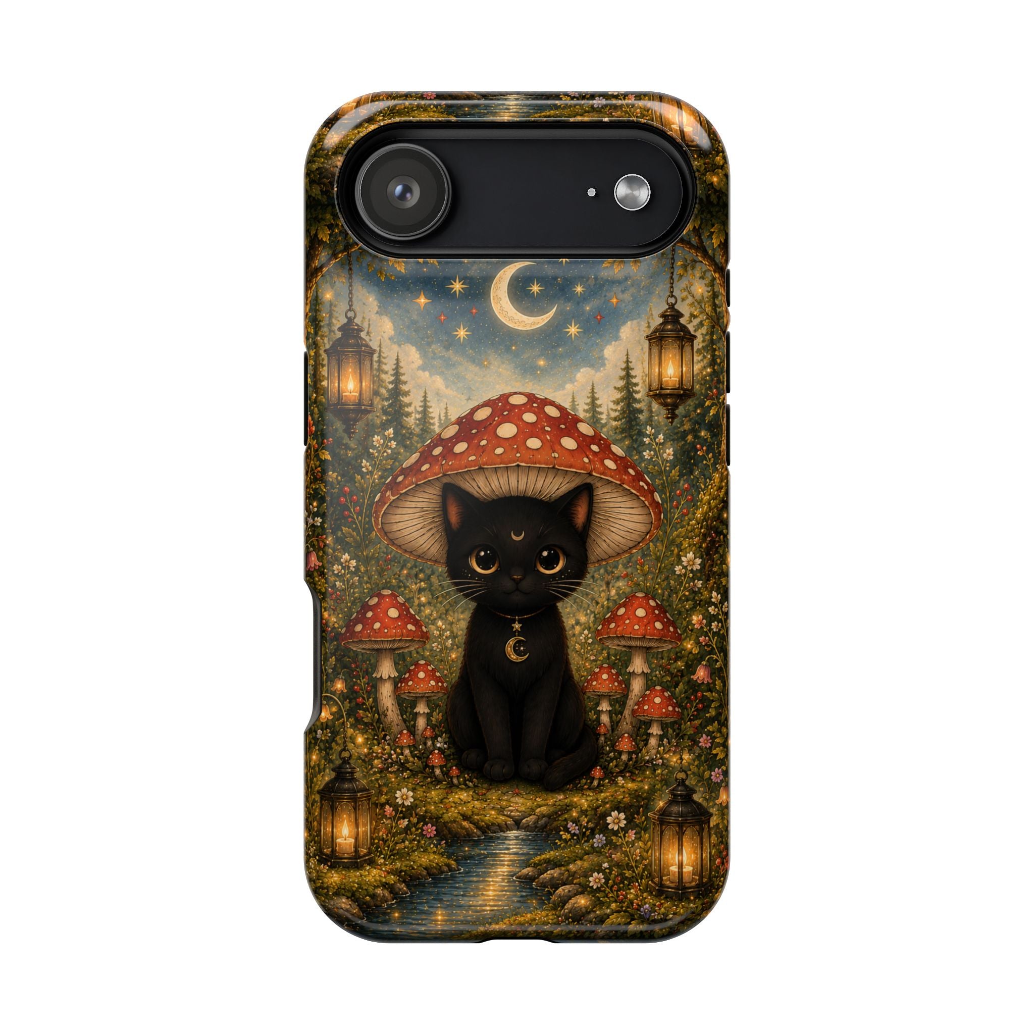 Black Cat & Mushroom Phone Case – Magical MagSafe-Compatible Cover