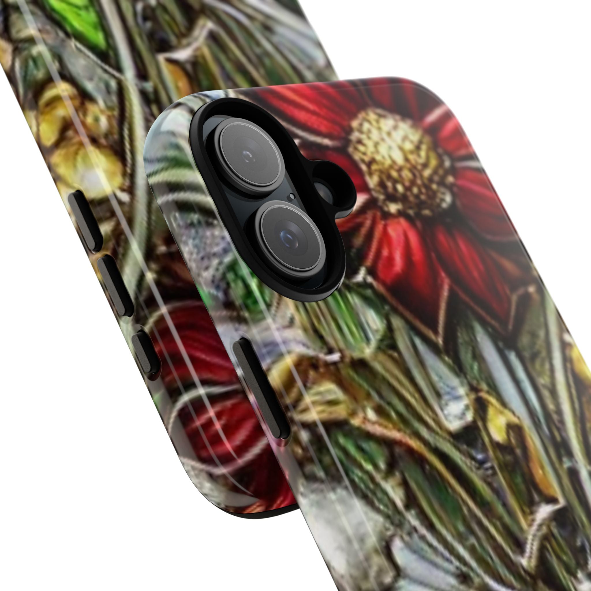 Floral Stained Glass Phone Case – Metallic Red & Purple Flower Design