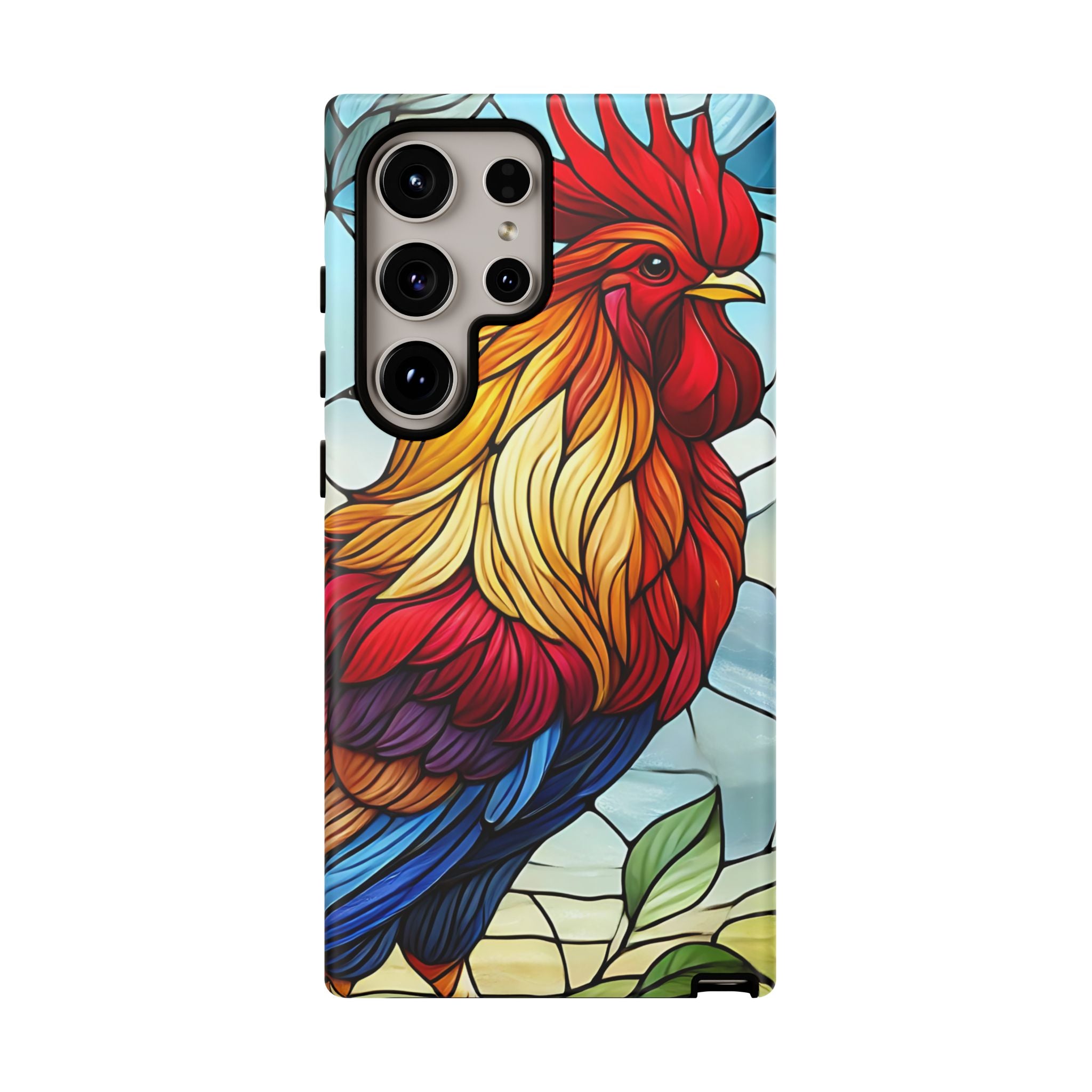 Colorful Stained Glass Rooster Android Case, Tough Protective Phone Cover, Farmhouse Decor Protective Phone Case, Unique Chicken Design