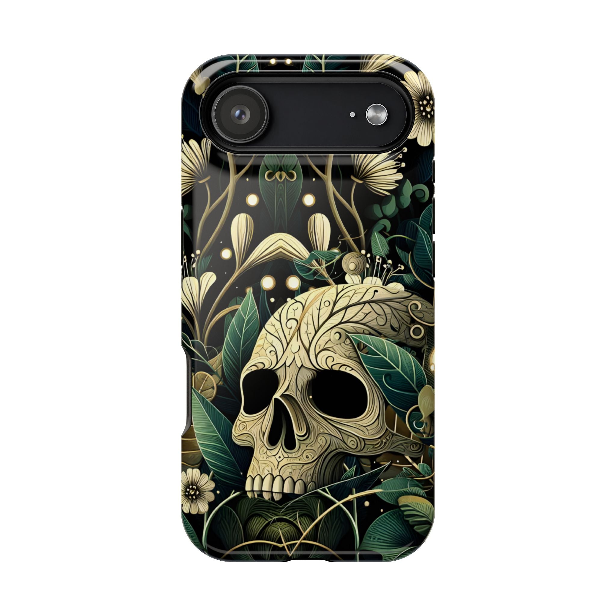 Floral Skull Phone Case – Botanical Gothic MagSafe-Compatible Cover