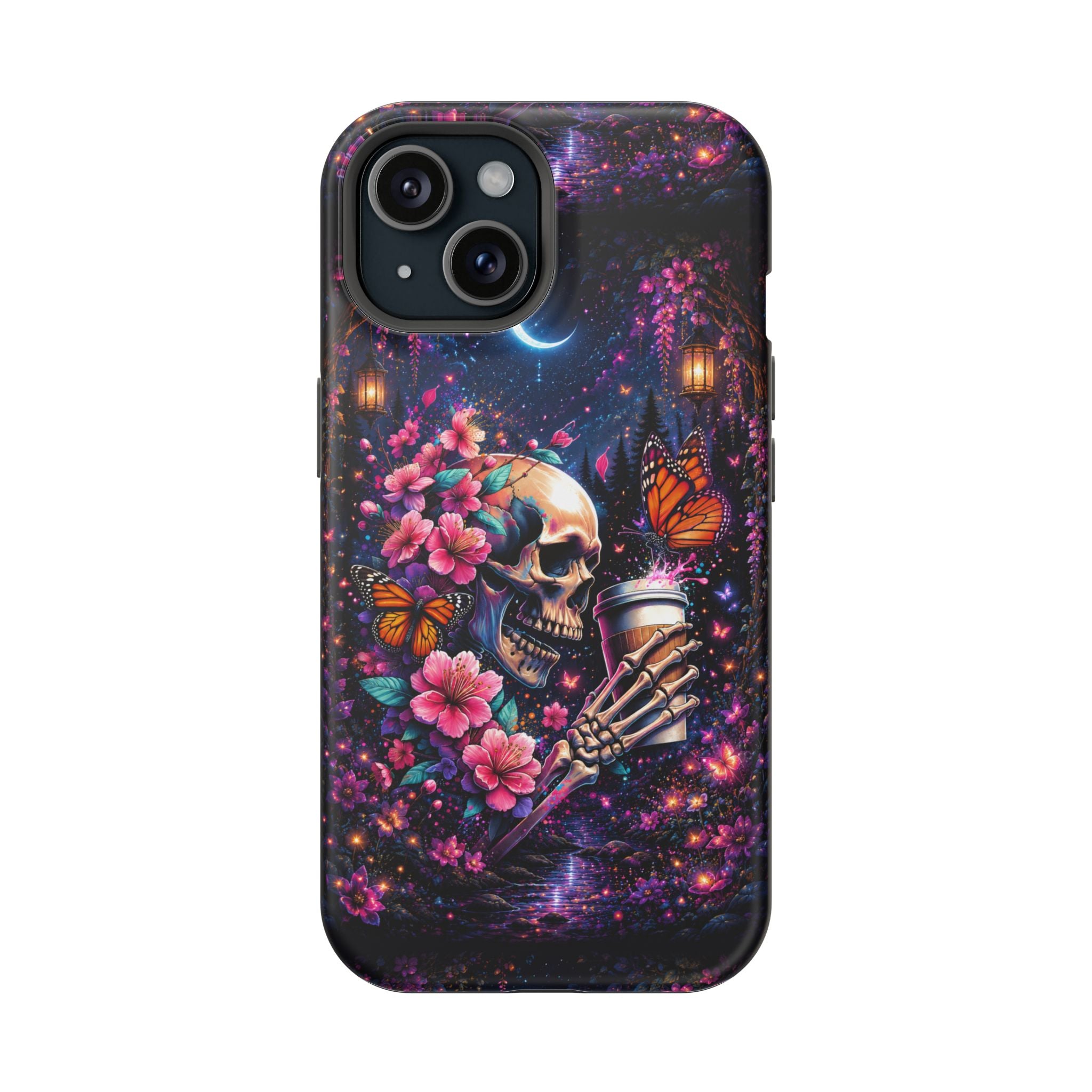 Skull & Cherry Blossom Phone Case – Floral Gothic MagSafe Cover