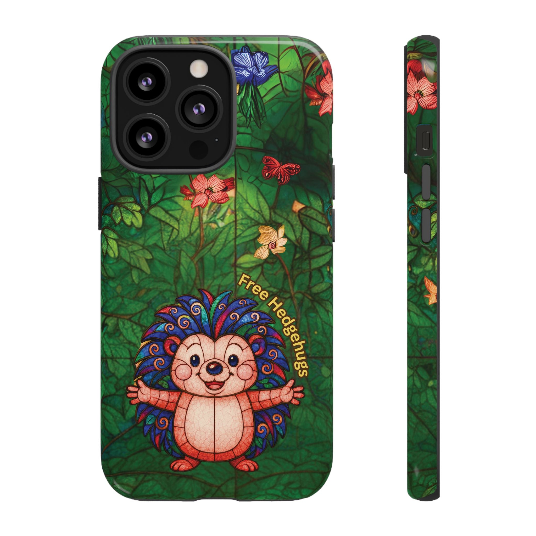 Stained Glass Hedgehog Phone Case – "Free Hedgehugs" Floral Design